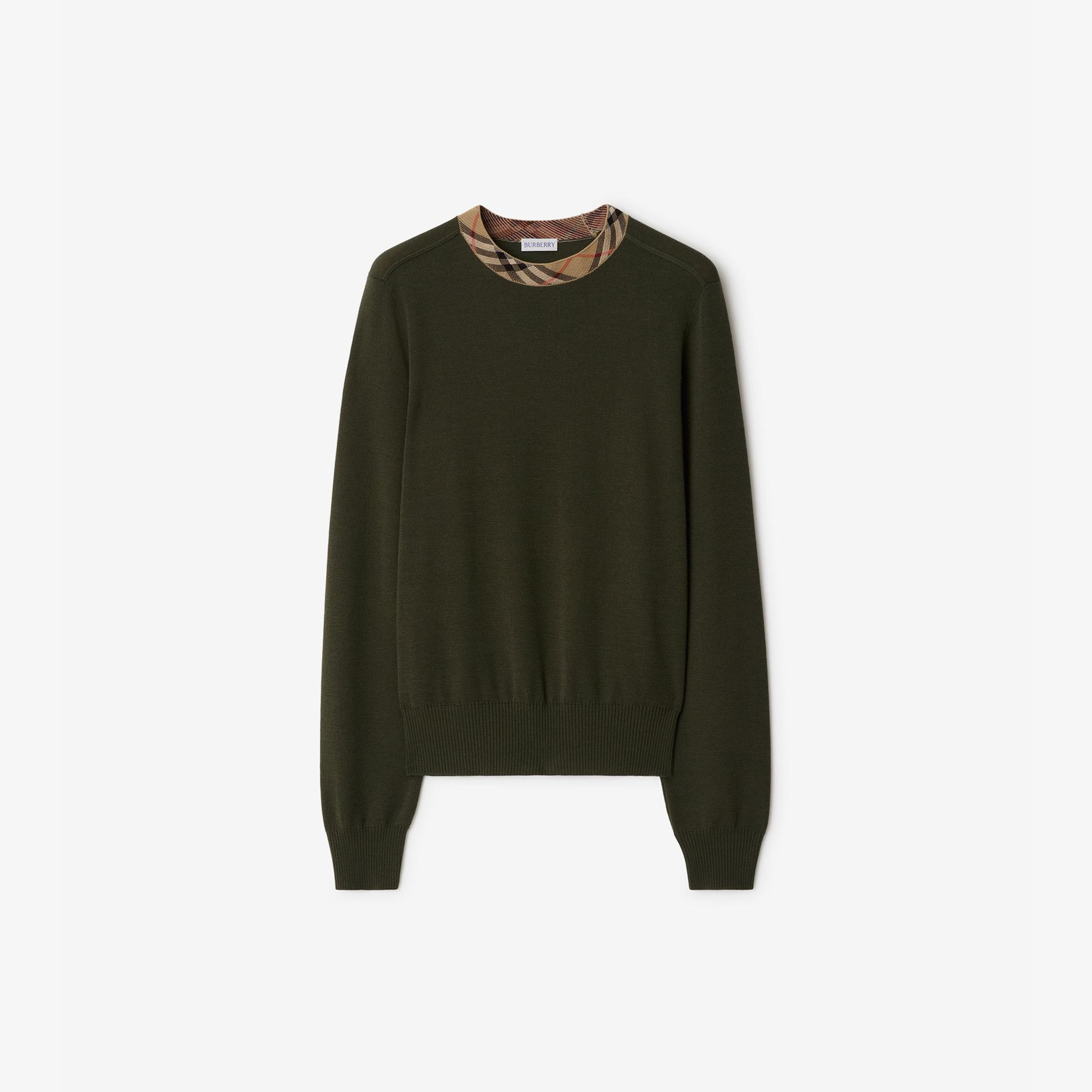 Burberry Check Trim Wool Kadın Haki Triko