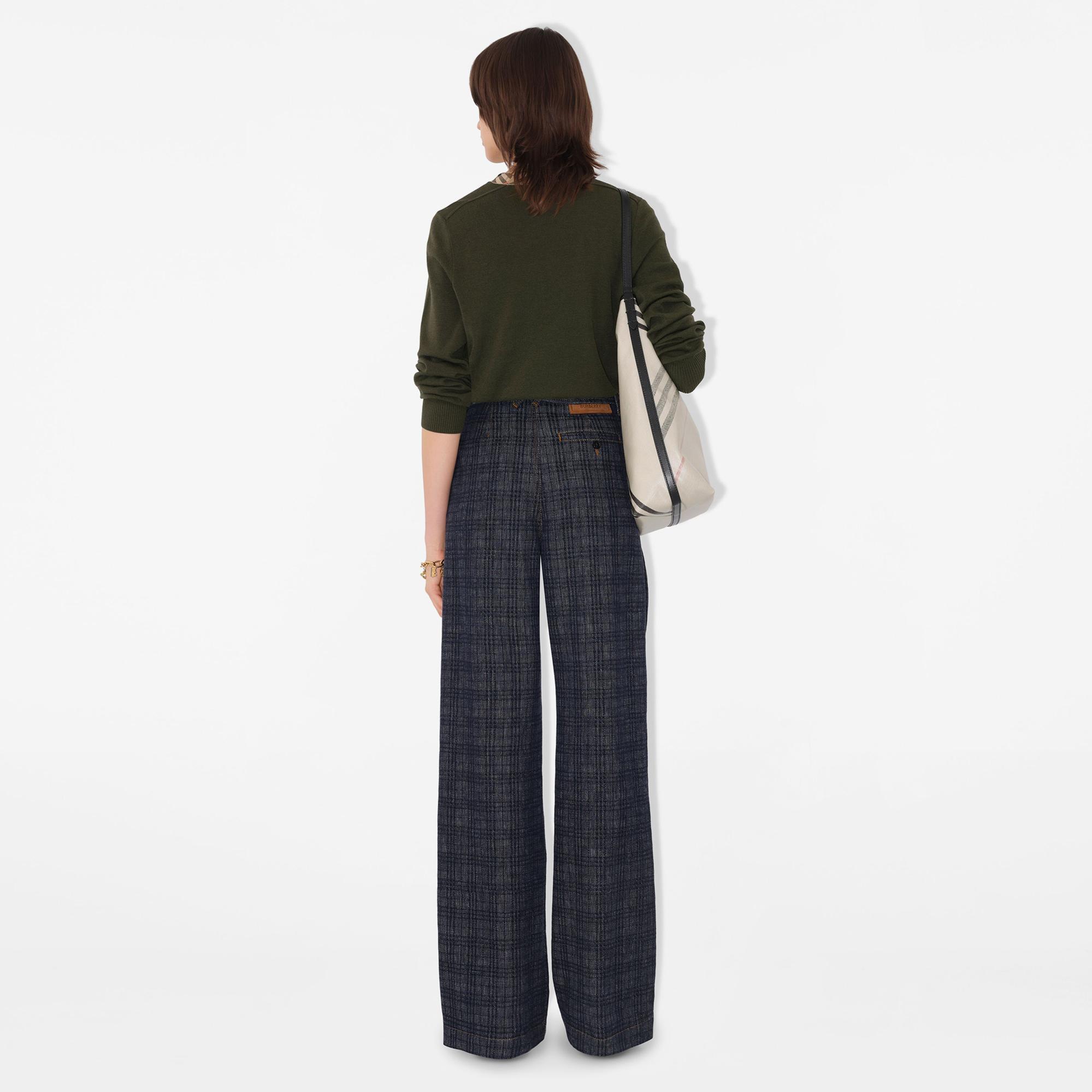 Burberry Check Trim Wool Kadın Haki Triko