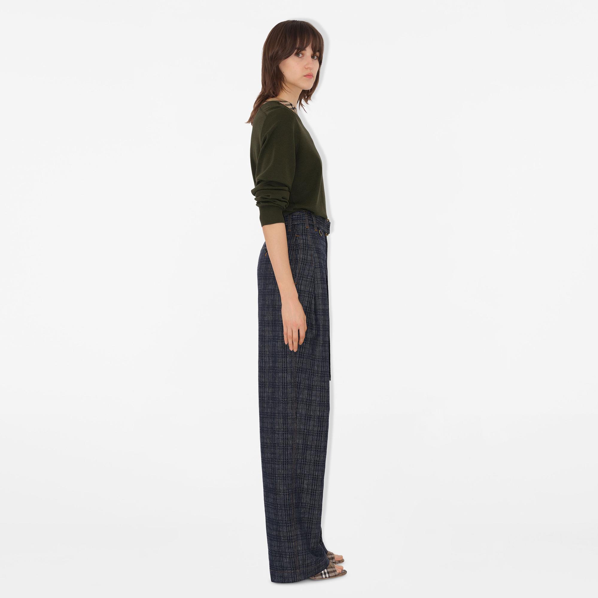 Burberry Check Trim Wool Kadın Haki Triko