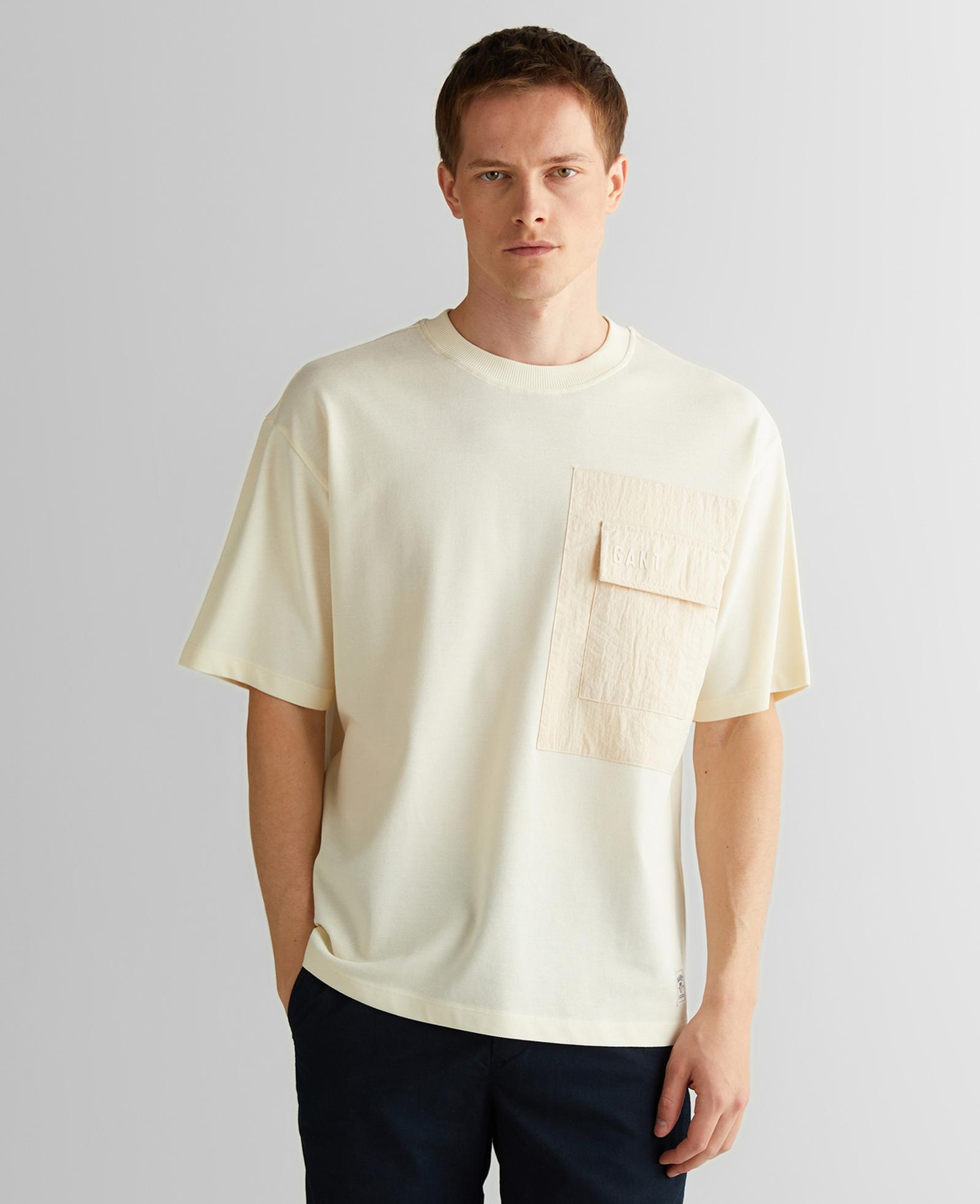 GANT Erkek Krem Relaxed Fit Bisiklet Yaka Logolu T-Shirt