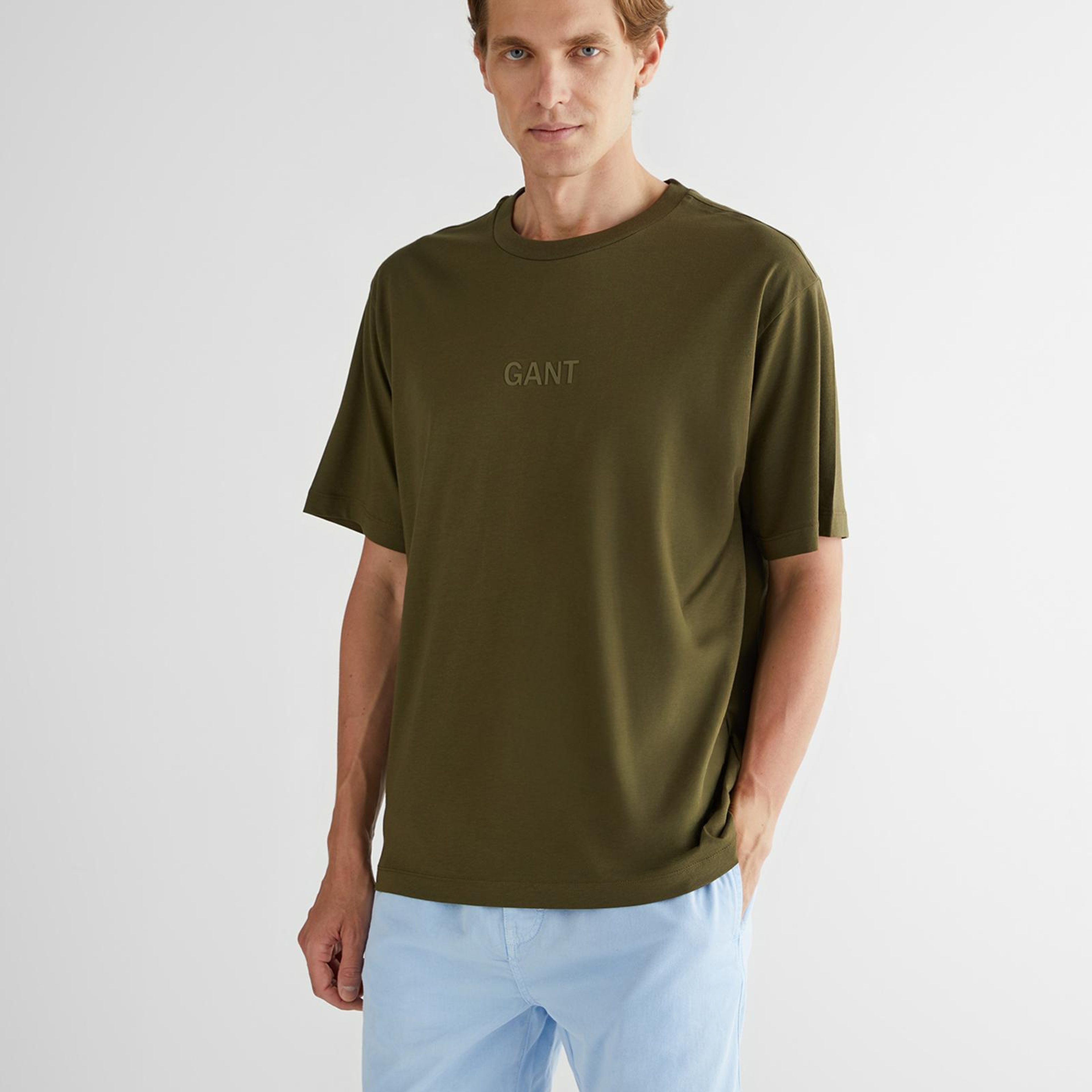 GANT Erkek Yeşil Relaxed Fit Bisiklet Yaka Logolu T-Shirt