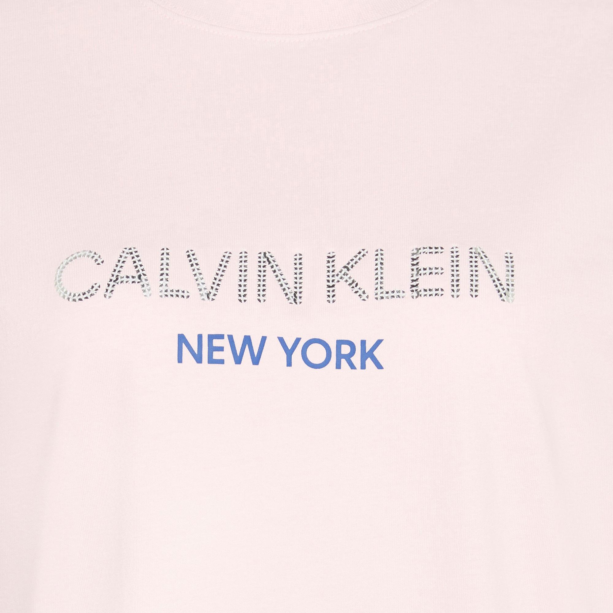 Calvin Klein Relaxed Sequin Logo Kadın Pembe T-Shirt