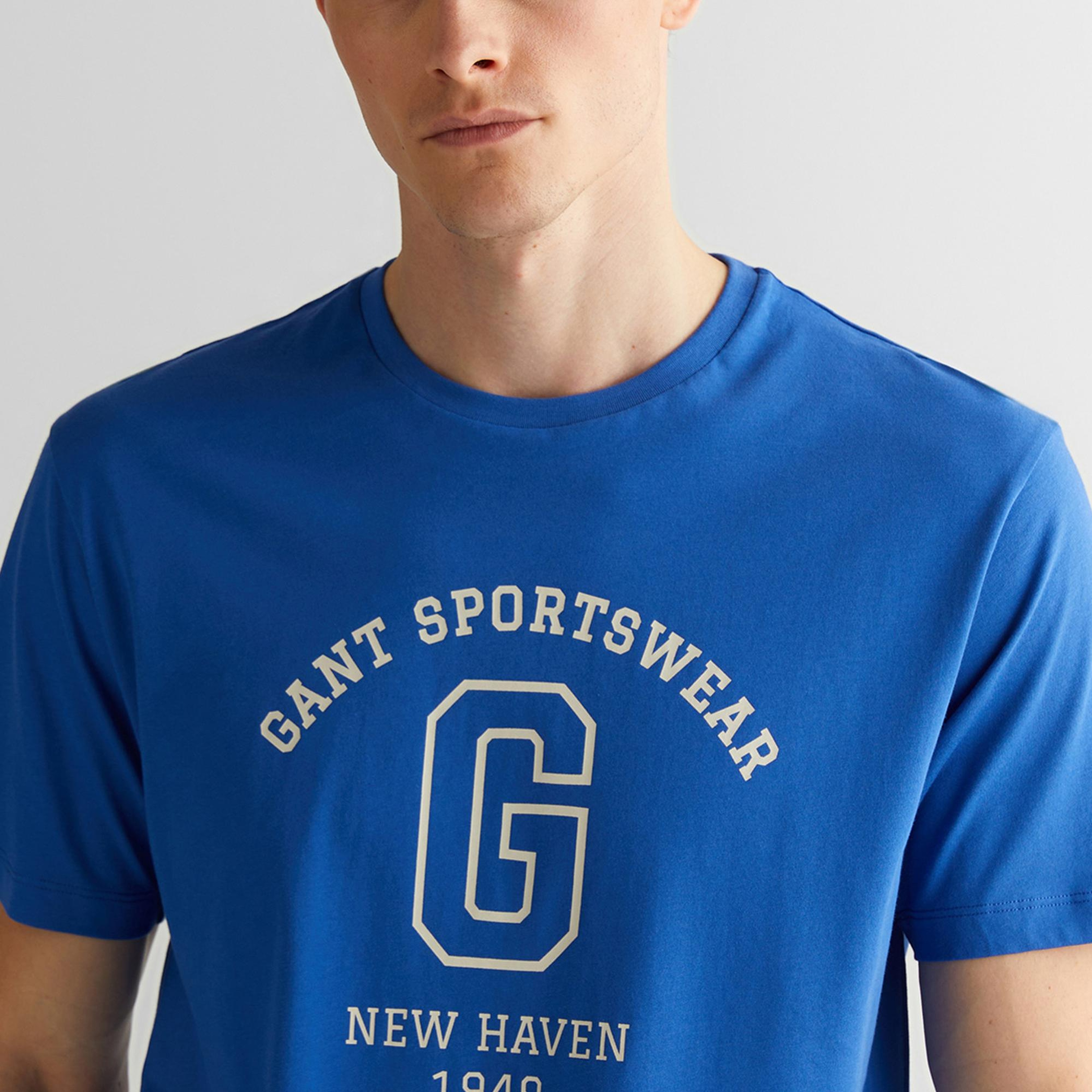 GANT Erkek Mavi Regular Fit Bisiklet Yaka Logolu T-Shirt