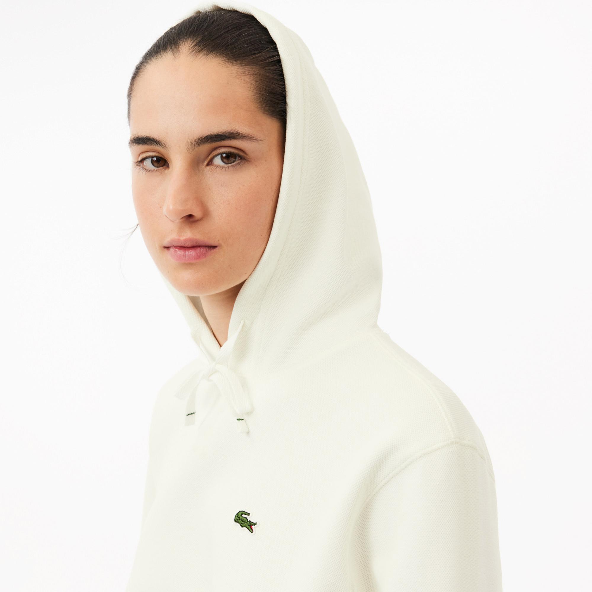 Lacoste Kadın Regular Fit Kapüşonlu Beyaz Sweatshirt
