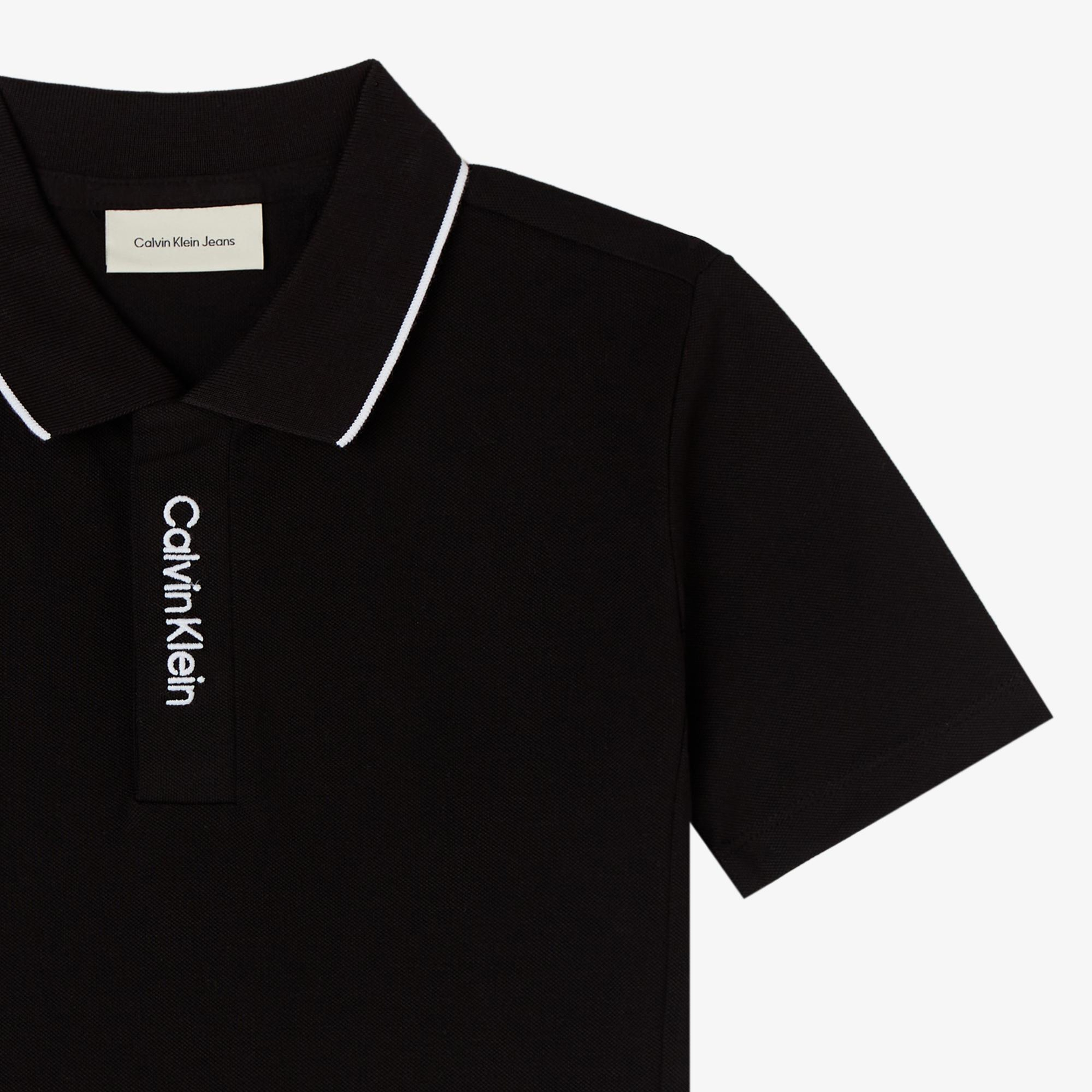 Calvin Klein Logo Pique Çocuk Siyah Polo