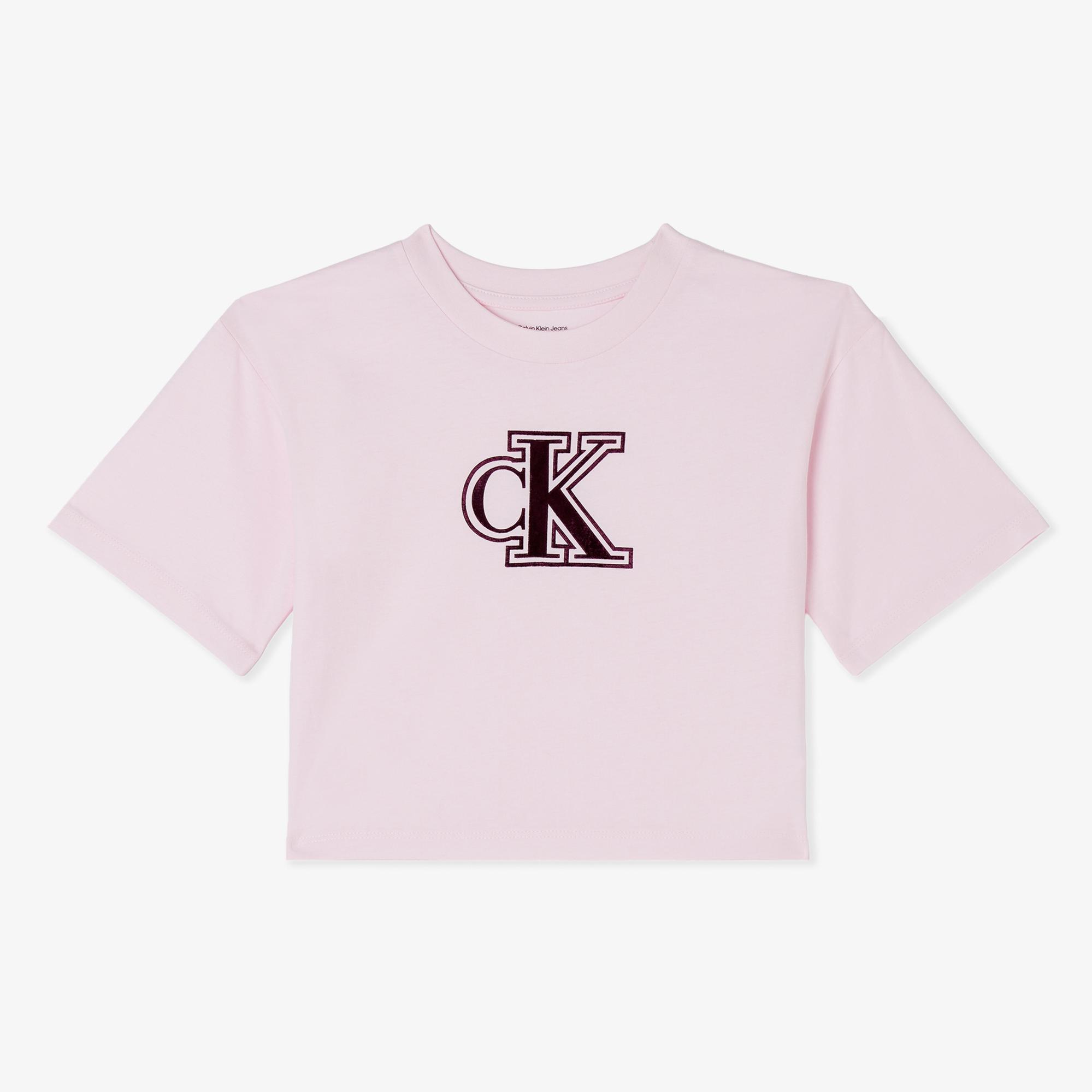 Calvin Klein Velvet Monogram Boxy Çocuk Pembe T-Shirt