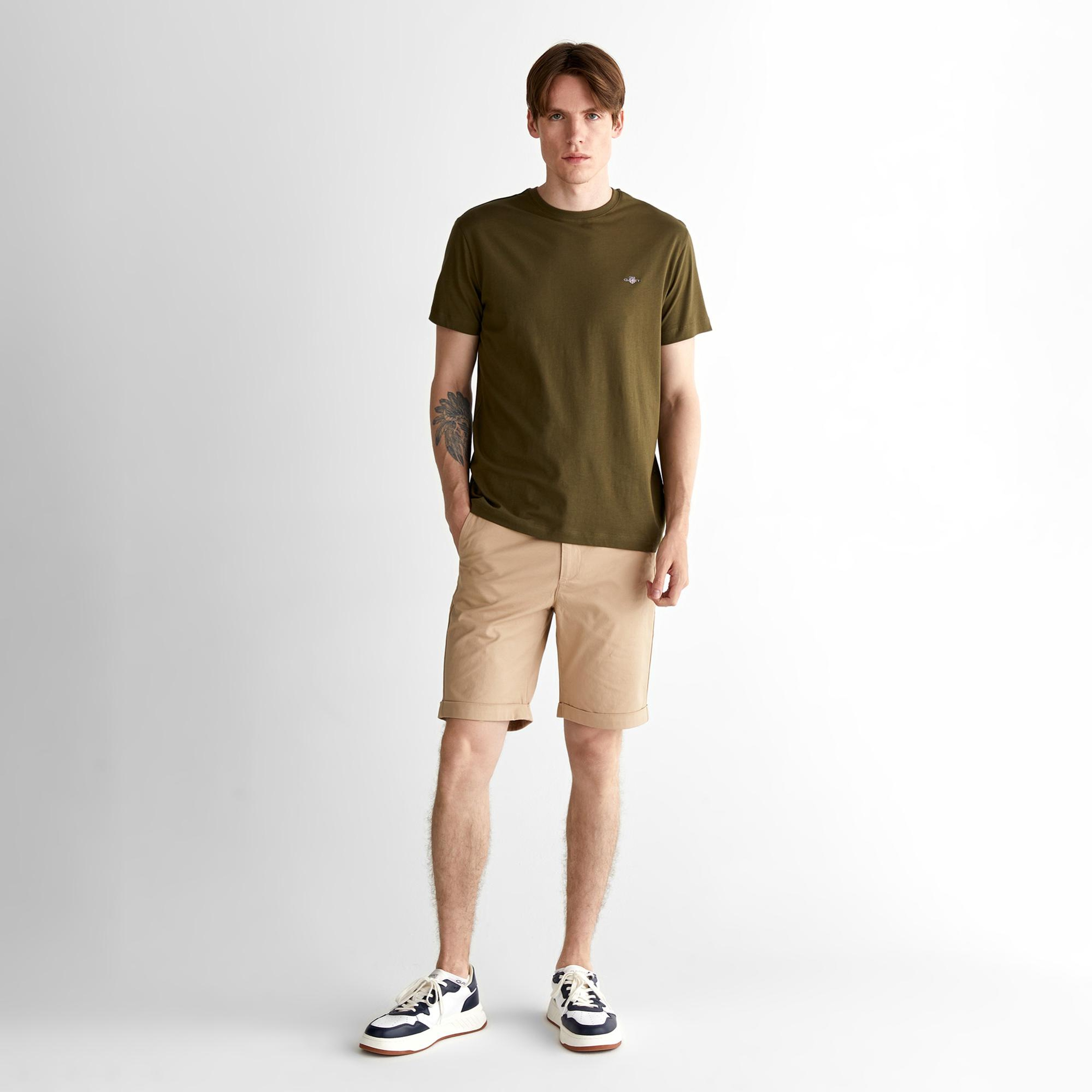 GANT Erkek Yeşil Regular Fit Bisiklet Yaka T-Shirt