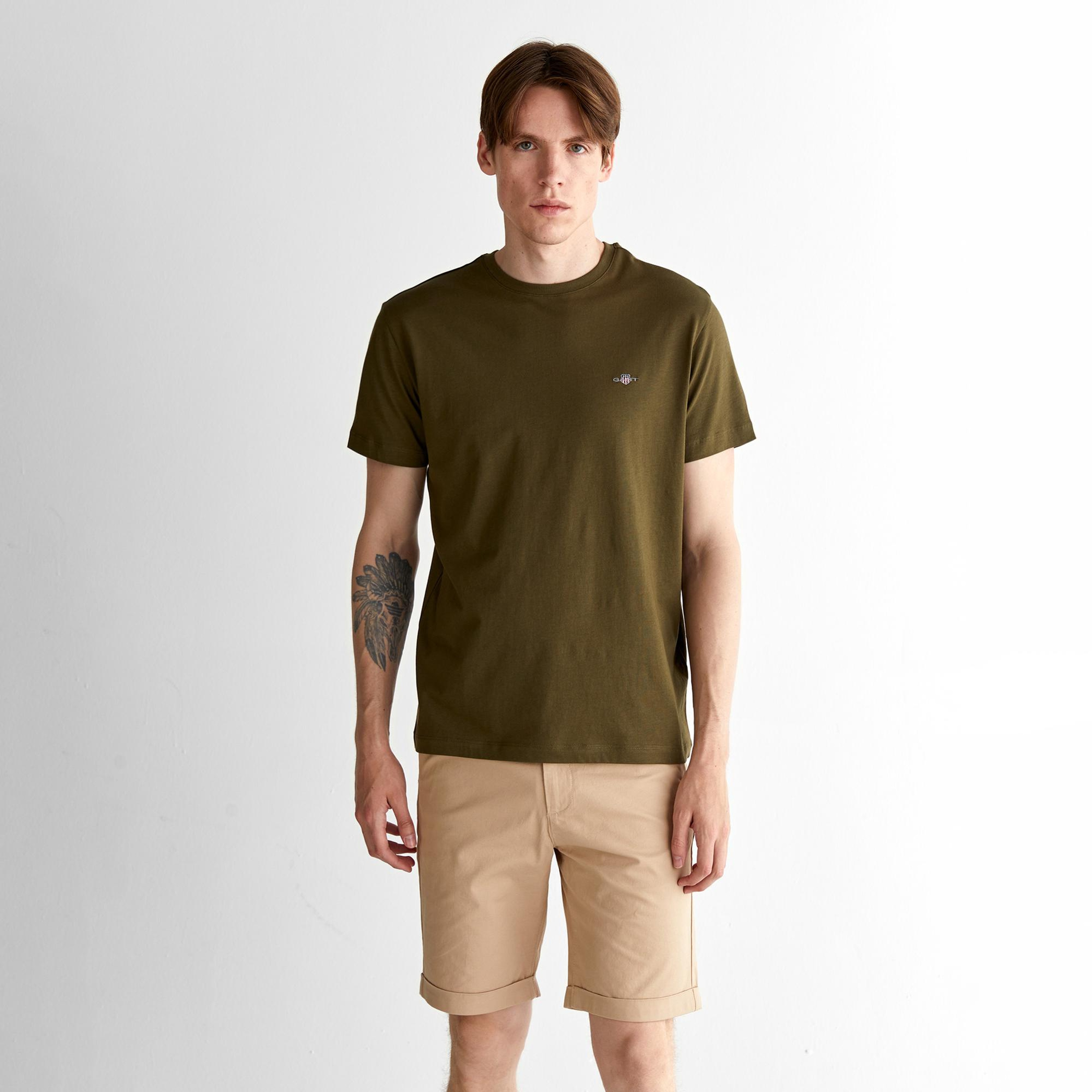 GANT Erkek Yeşil Regular Fit Bisiklet Yaka T-Shirt