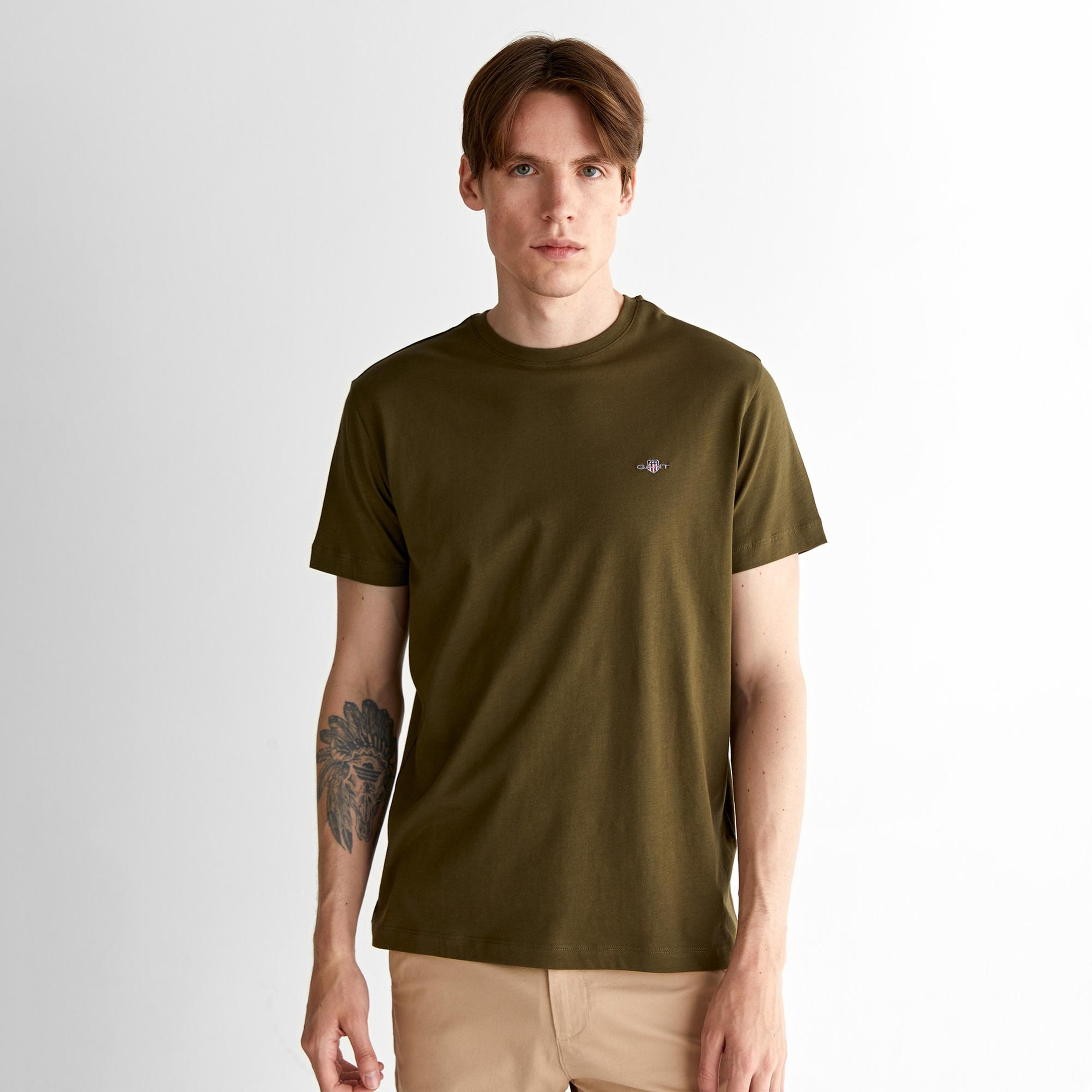 GANT Erkek Yeşil Regular Fit Bisiklet Yaka T-Shirt
