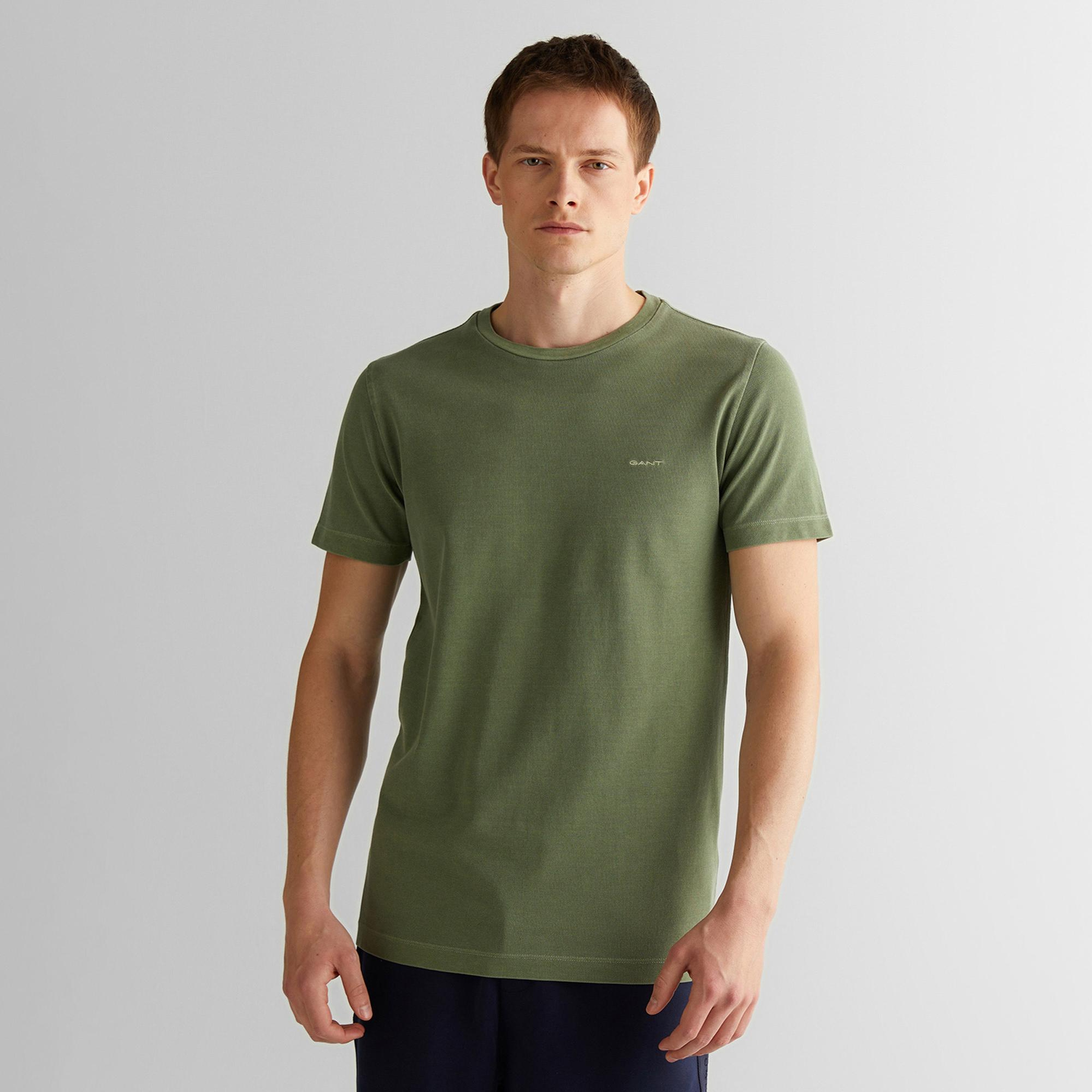 GANT Erkek Yeşil Slim Fit Bisiklet Yaka T-Shirt