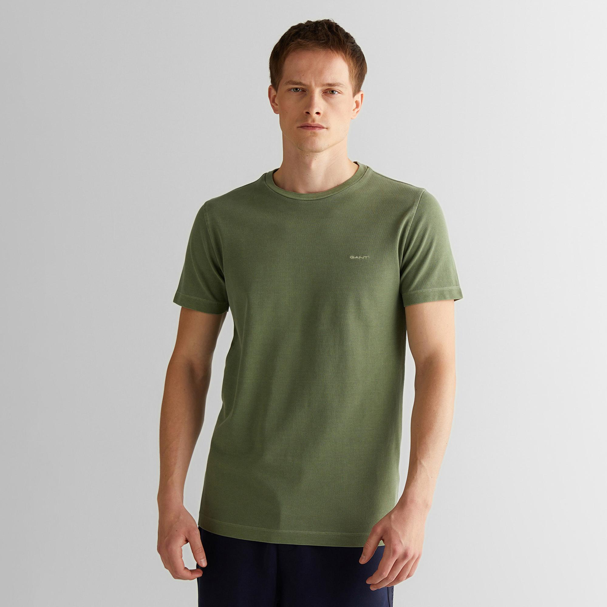 GANT Erkek Yeşil Slim Fit Bisiklet Yaka T-Shirt