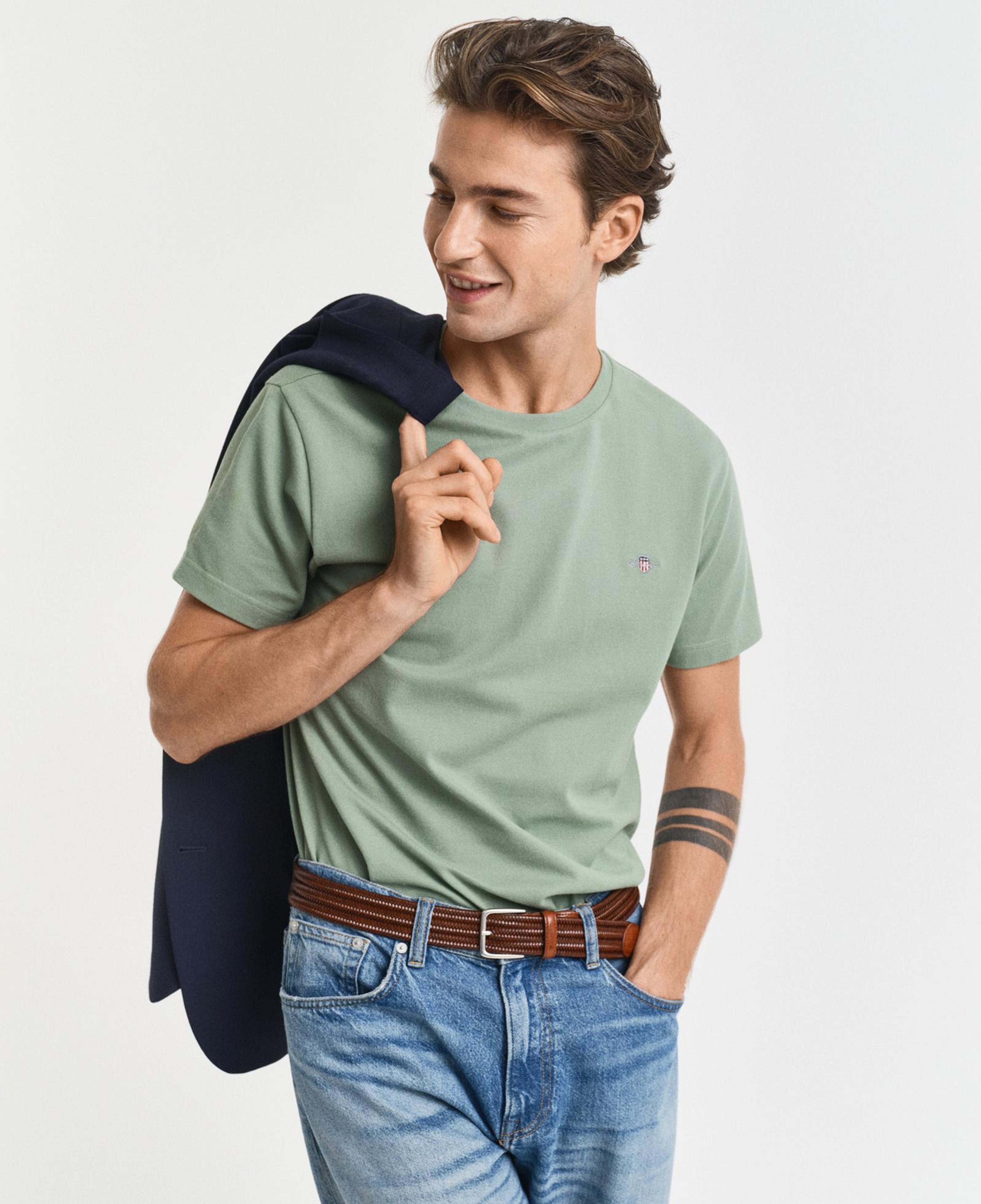 GANT Erkek Yeşil Slim Fit Bisiklet Yaka T-Shirt