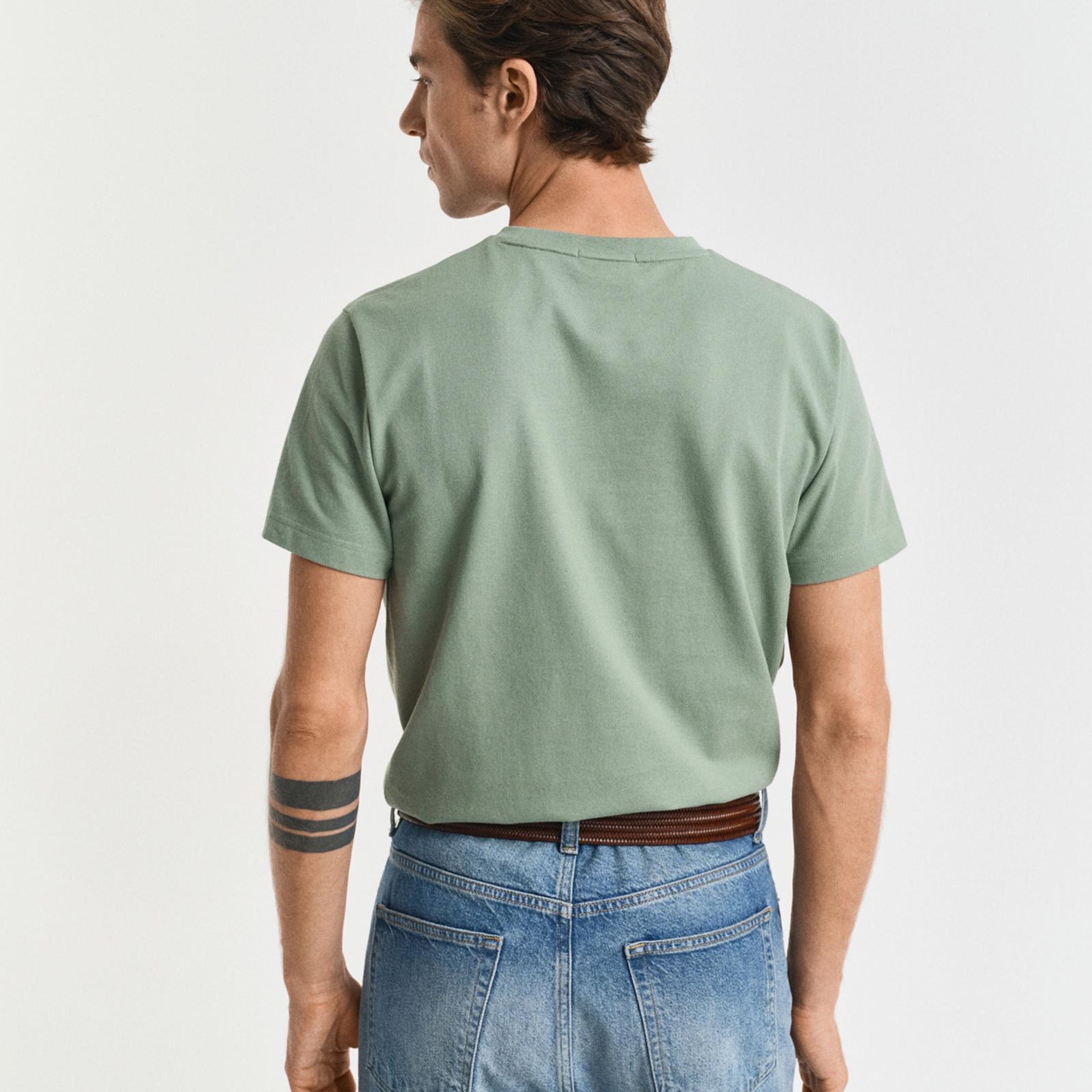 GANT Erkek Yeşil Slim Fit Bisiklet Yaka T-Shirt