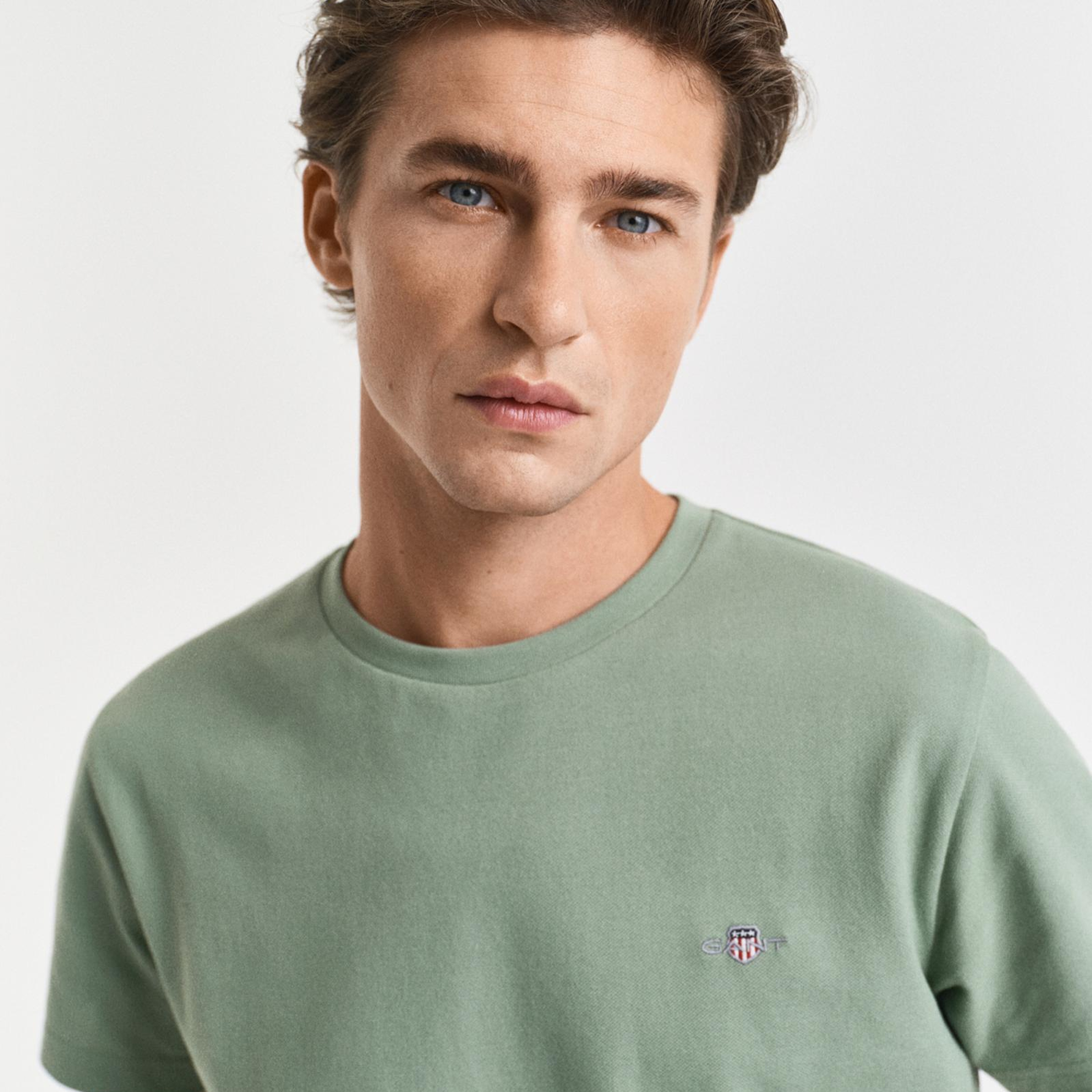 GANT Erkek Yeşil Slim Fit Bisiklet Yaka T-Shirt