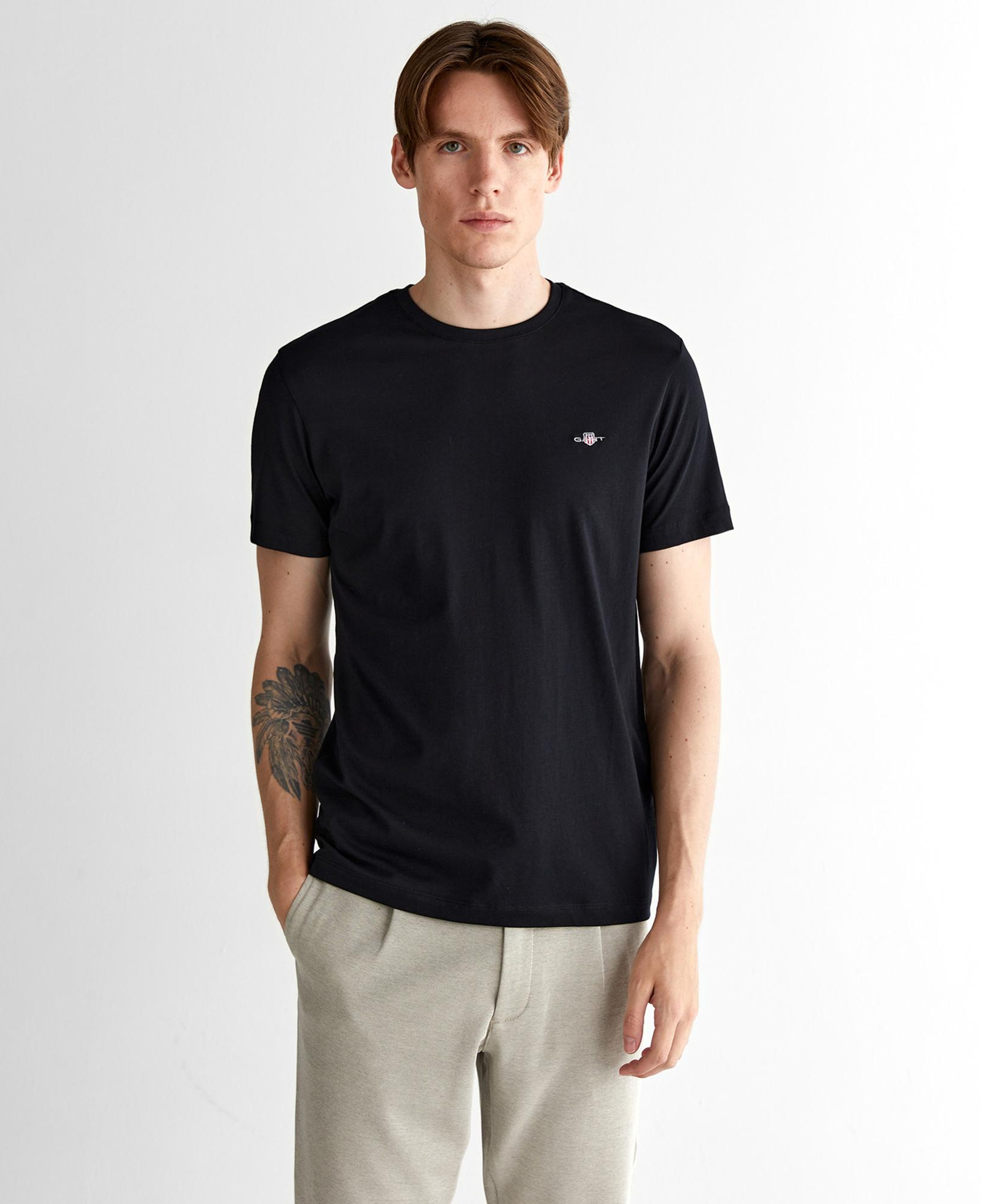 GANT Erkek Siyah Regular Fit Bisiklet Yaka T-shirt