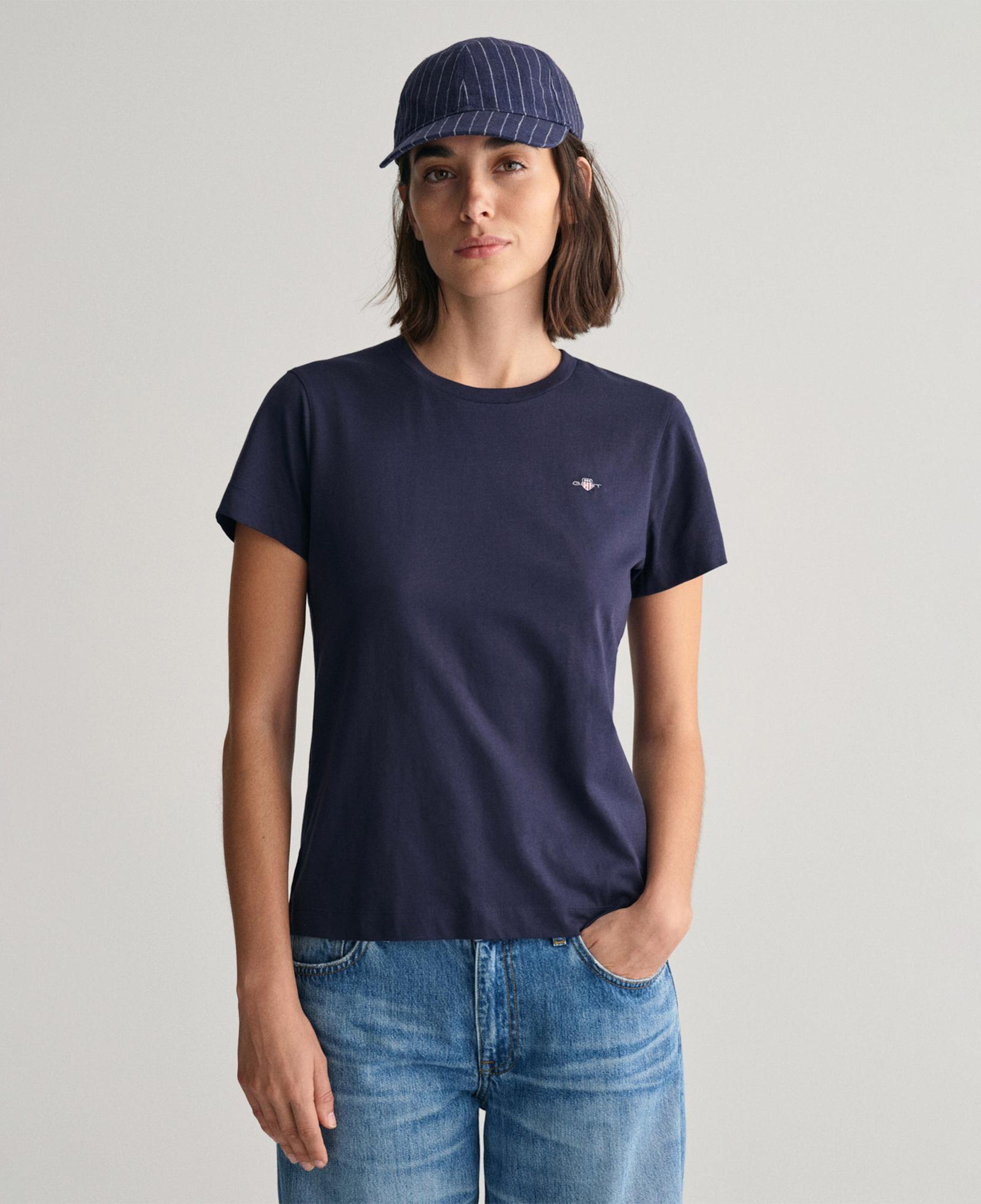 GANT Kadın Lacivert Regular Fit Bisiklet Yaka T-Shirt