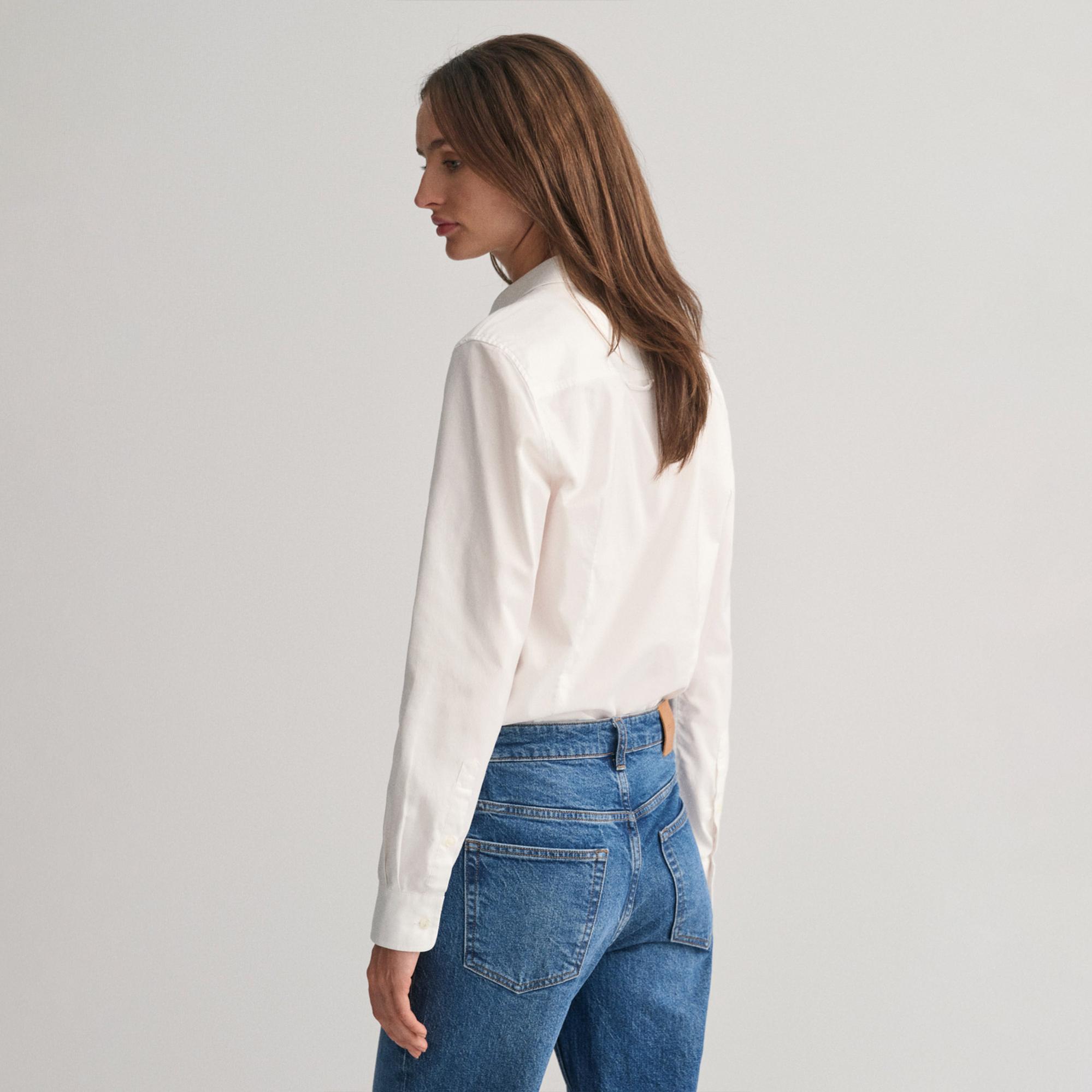 GANT Kadın Beyaz Slim Fit Klasik Yaka Oxford Gömlek