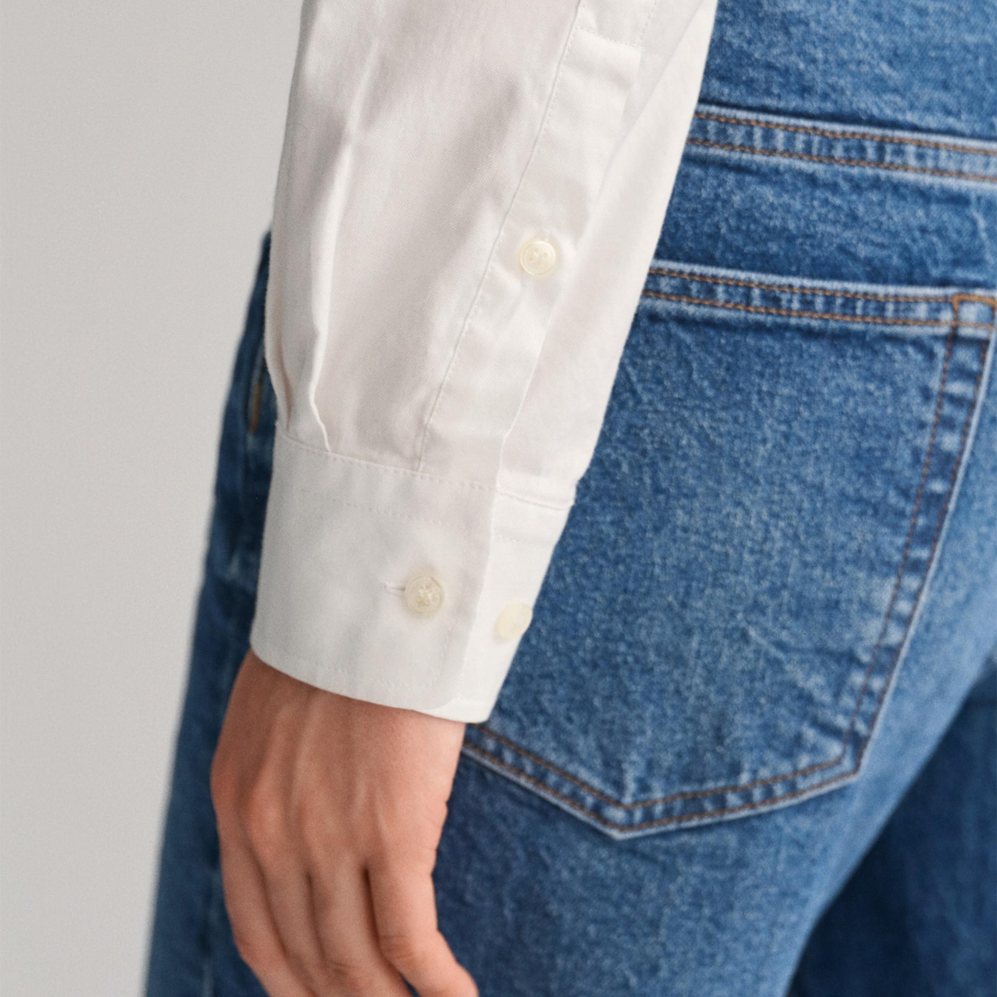 GANT Kadın Beyaz Slim Fit Klasik Yaka Oxford Gömlek