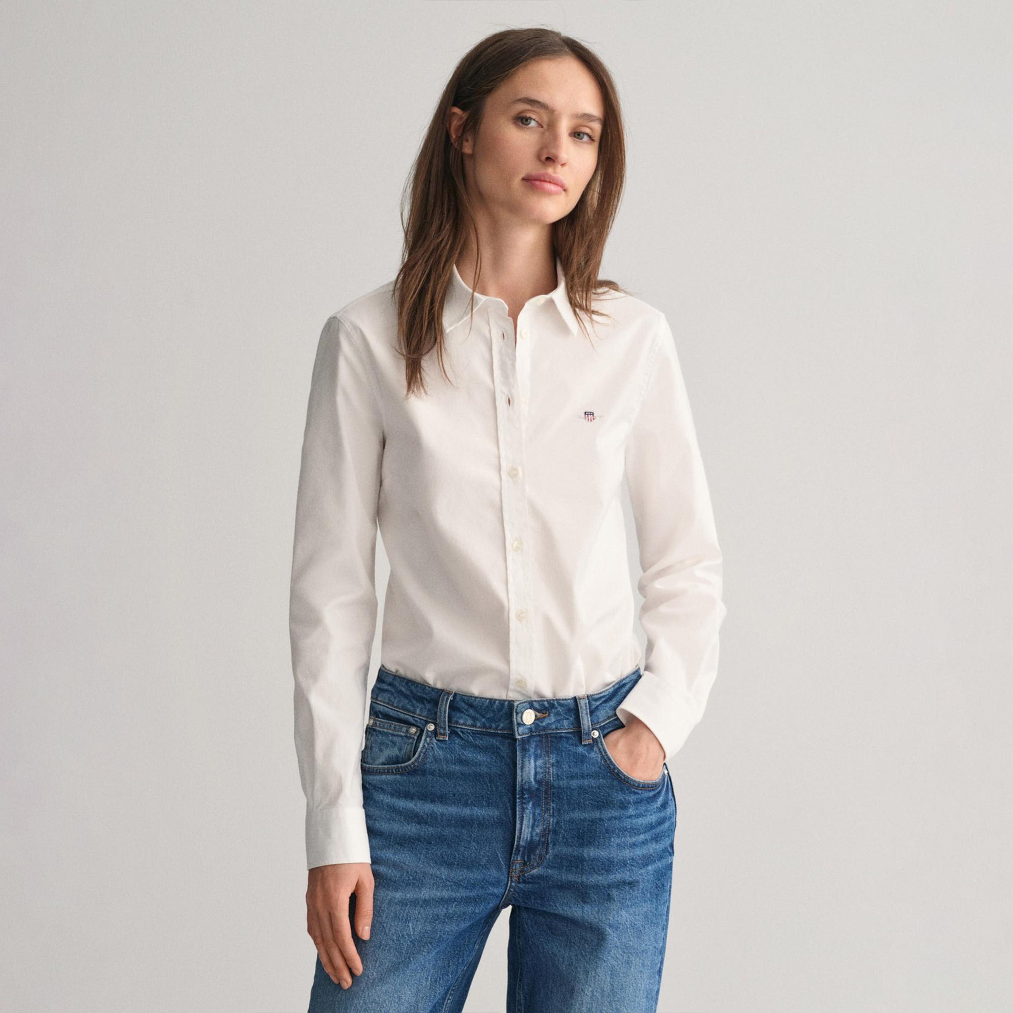 GANT Kadın Beyaz Slim Fit Klasik Yaka Oxford Gömlek