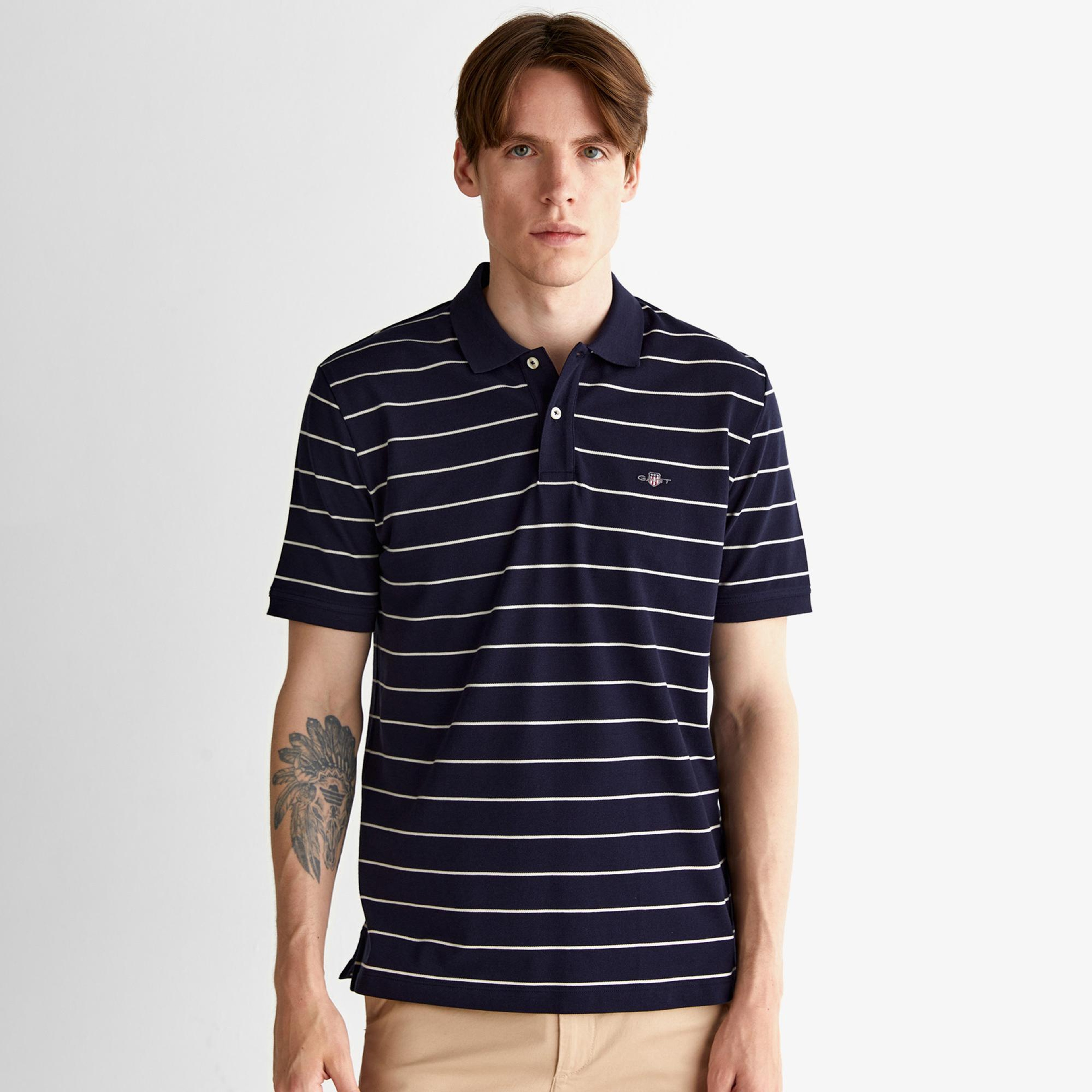 GANT Erkek Lacivert Regular Fit Çizgili Polo