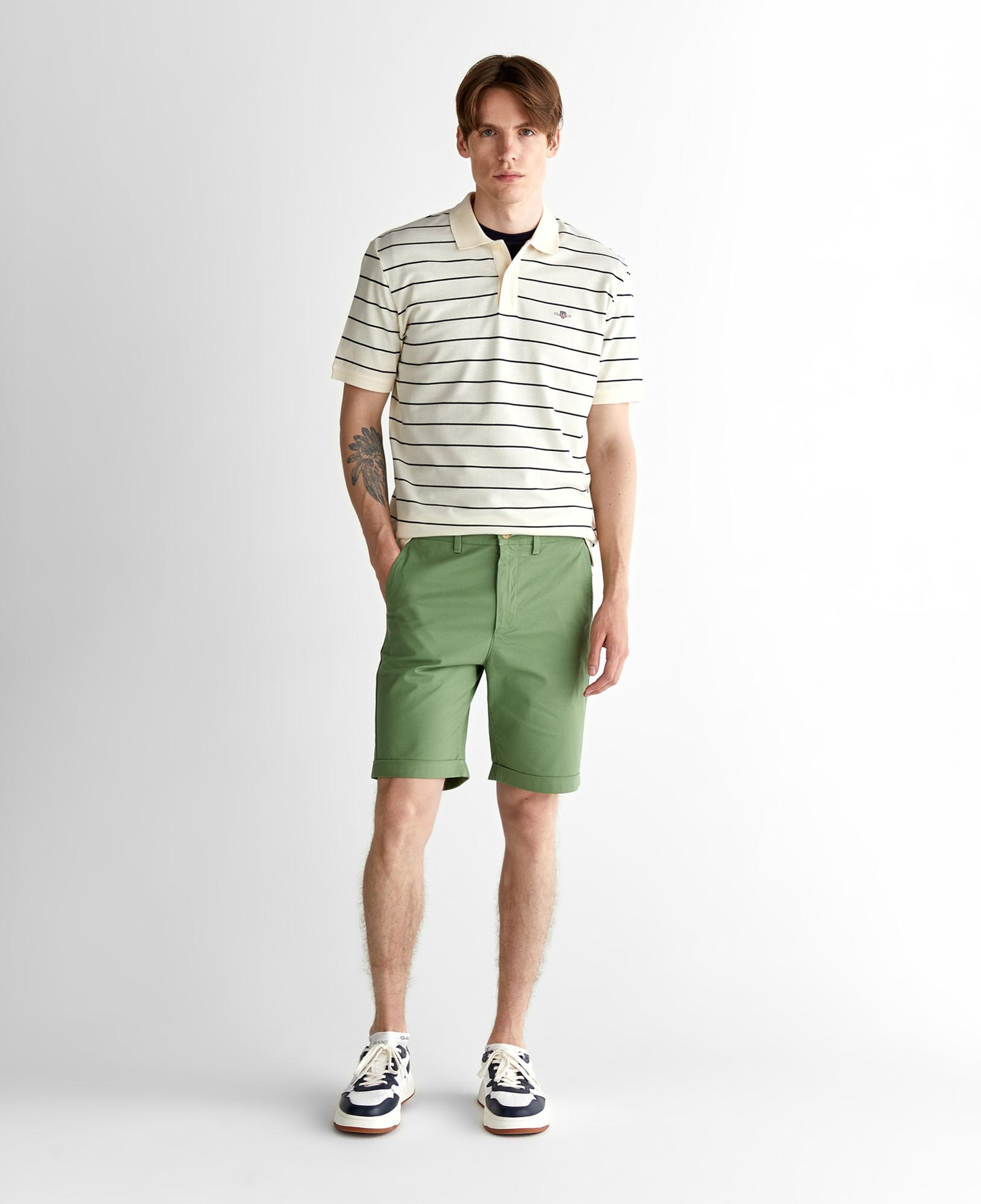 GANT Erkek Krem Regular Fit Çizgili Polo