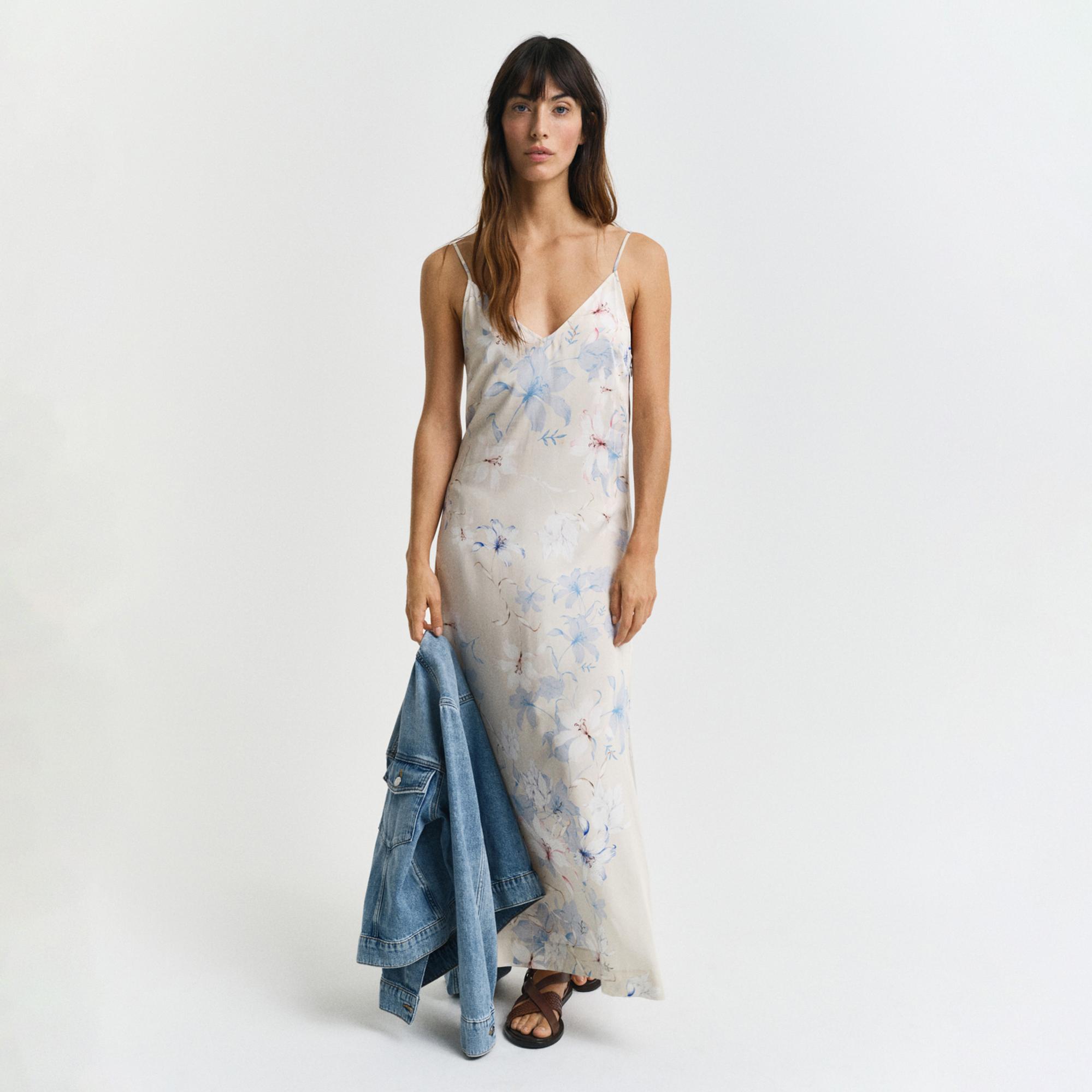 GANT Kadın Pembe Regular Fit V Yaka Desenli Elbise