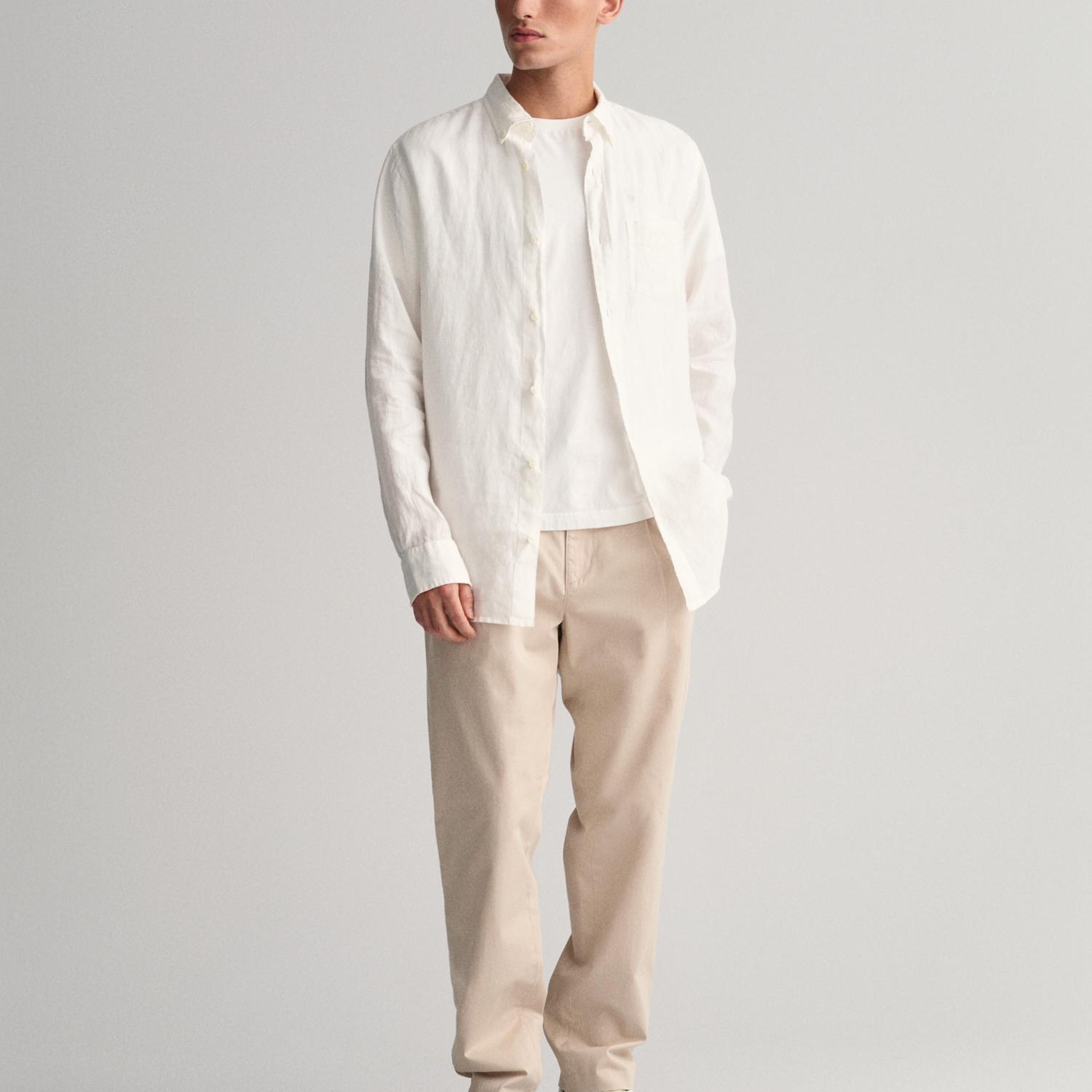 GANT Erkek Beyaz Regular Fit Keten Gömlek