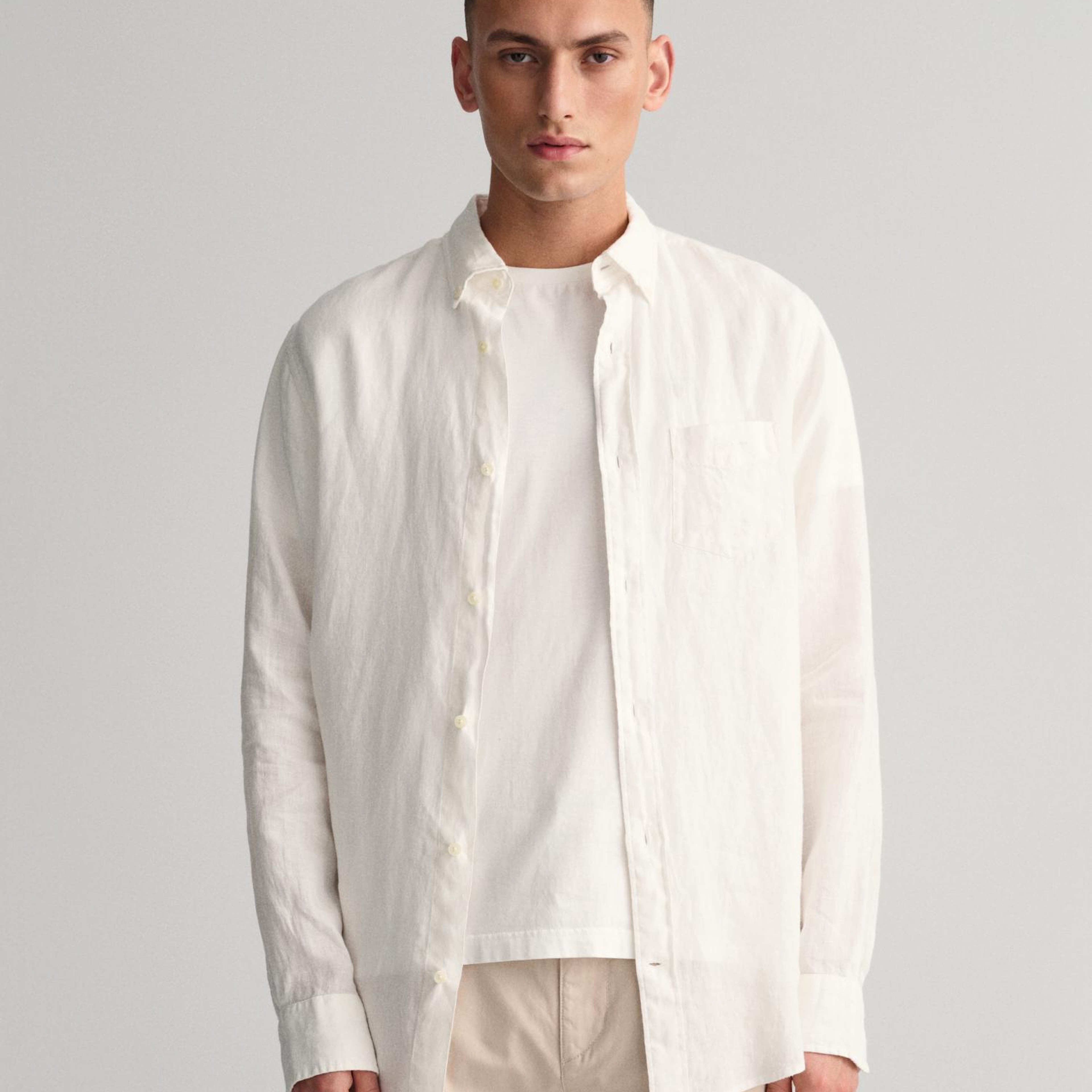 GANT Erkek Beyaz Regular Fit Keten Gömlek