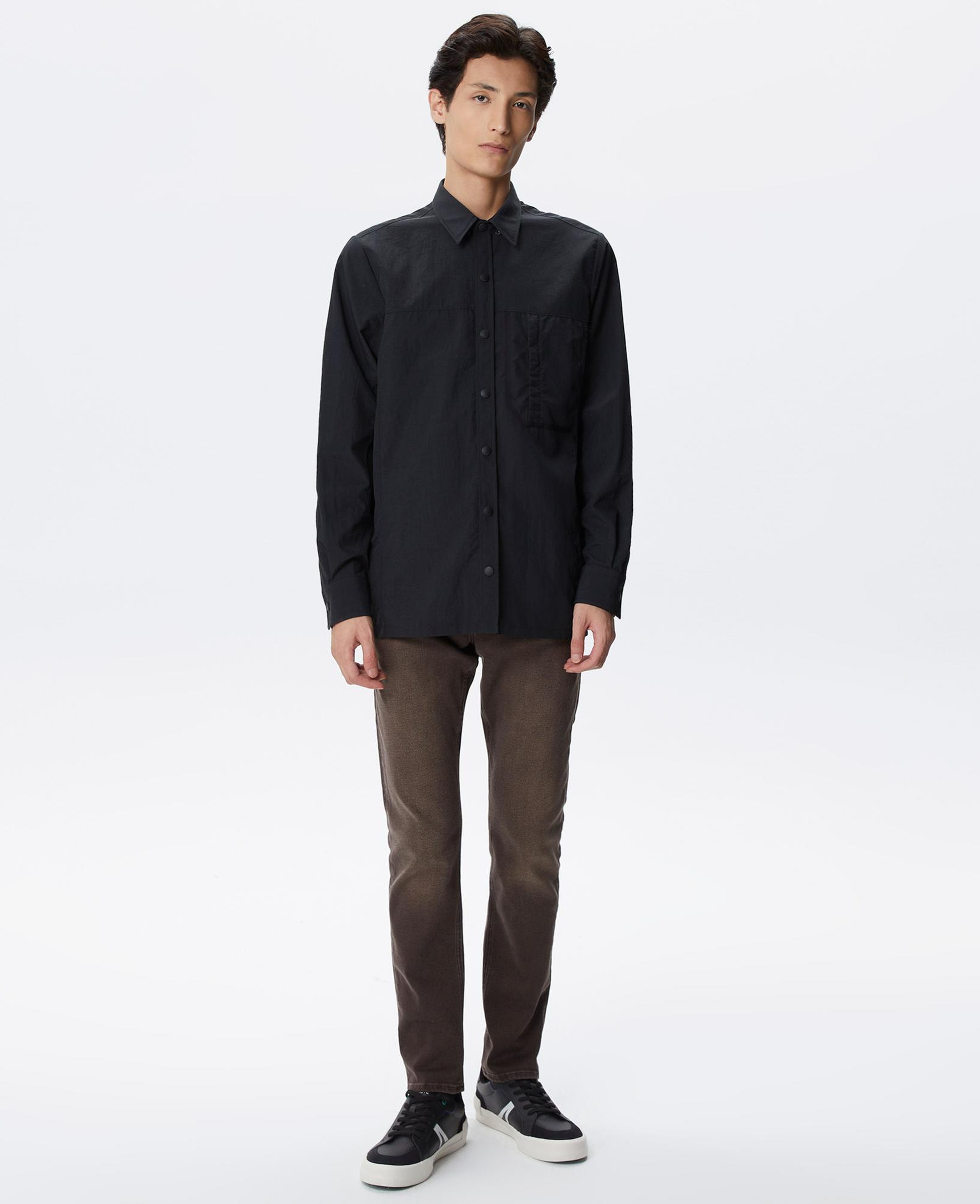 Erkek Relaxed Fit Baskılı Siyah Gömlek