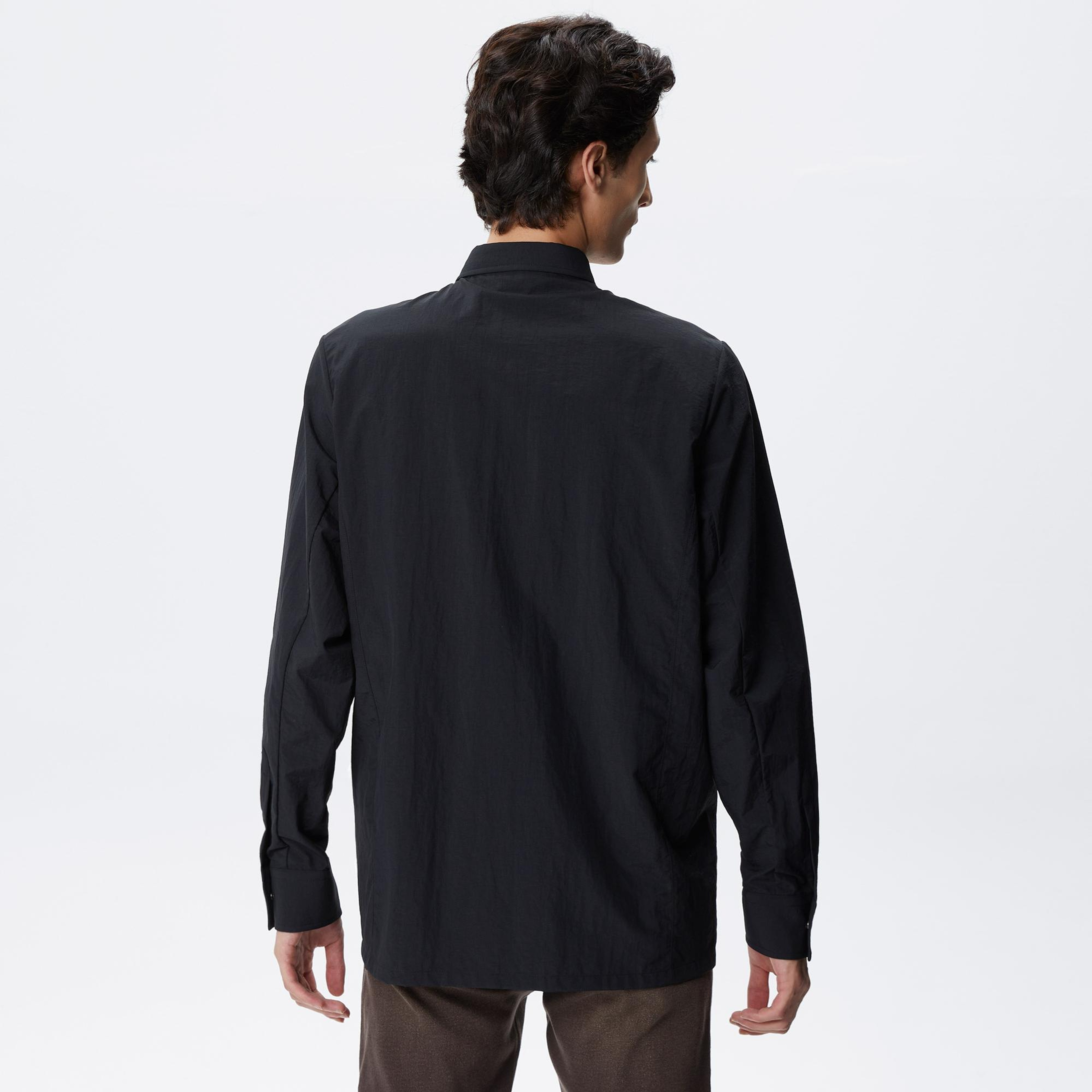 Erkek Relaxed Fit Baskılı Siyah Gömlek