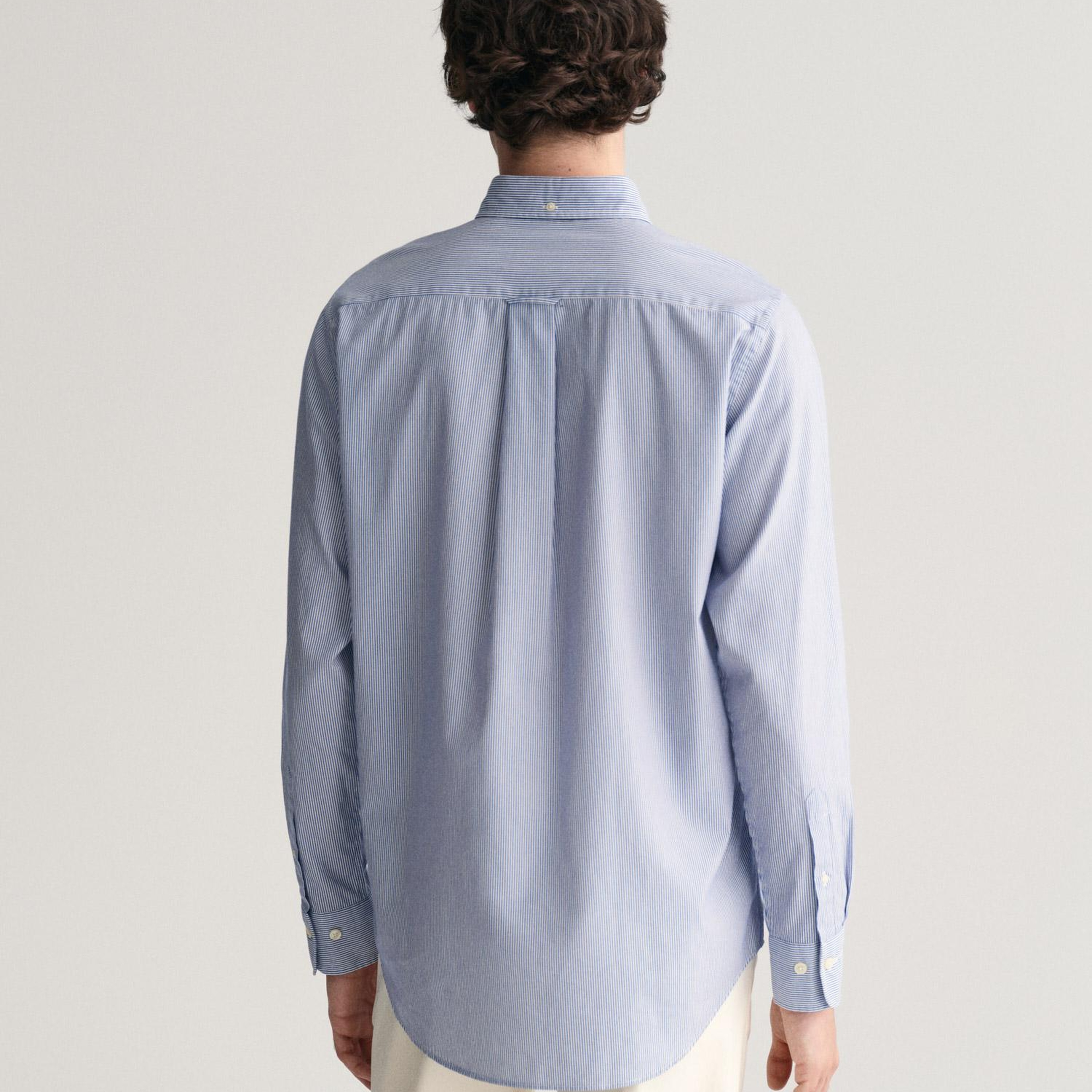 GANT Erkek Mavi Regular Fit Çizgili Düğmeli Yaka Gömlek