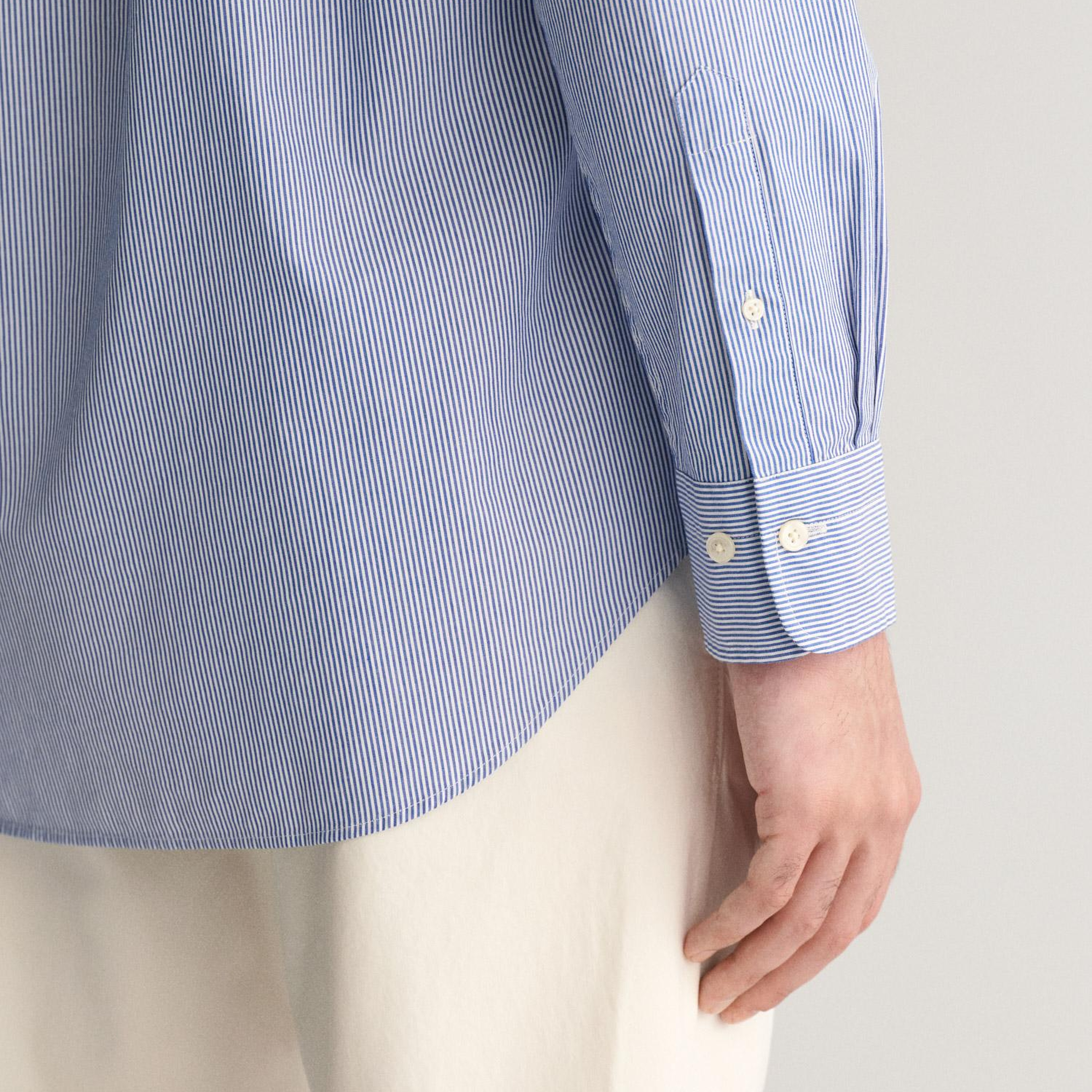 GANT Erkek Mavi Regular Fit Çizgili Düğmeli Yaka Gömlek