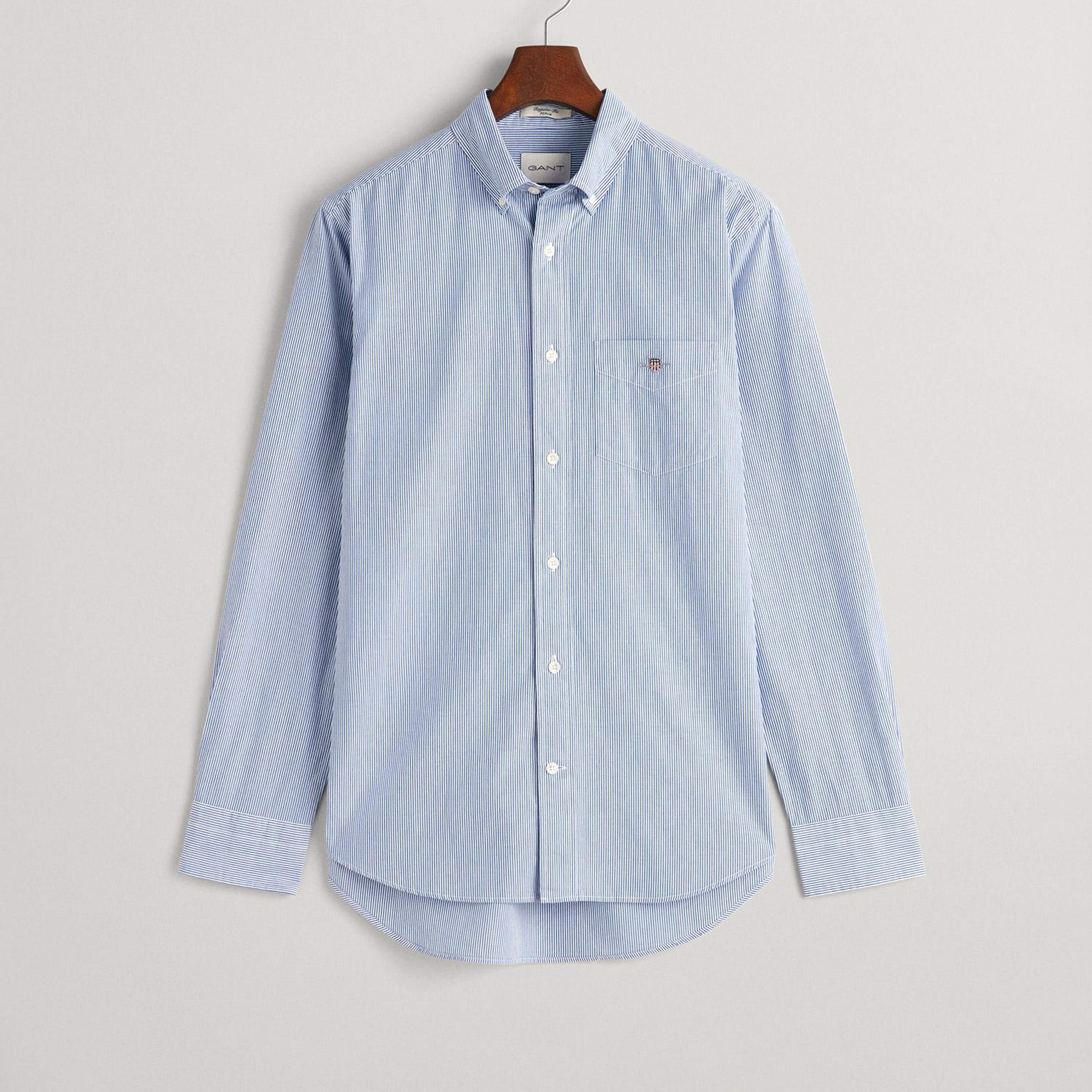 GANT Erkek Mavi Regular Fit Çizgili Düğmeli Yaka Gömlek