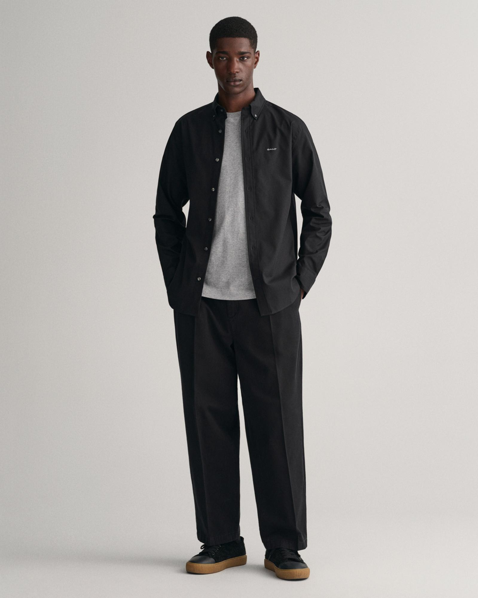 GANT Erkek Siyah Regular Fit Düğmeli Yaka Oxford Gömlek