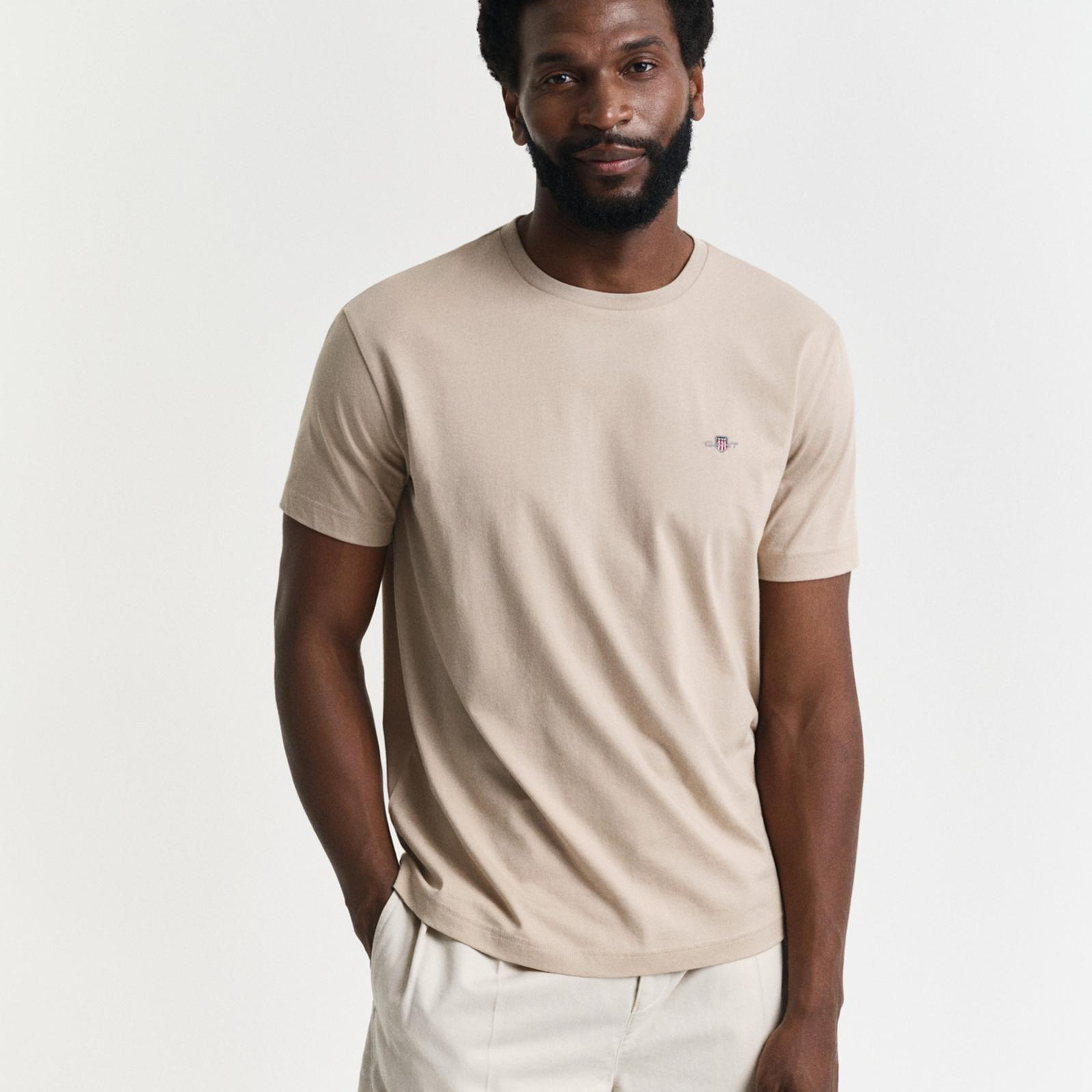 GANT Erkek Bej Regular Fit Bisiklet Yaka T-Shirt