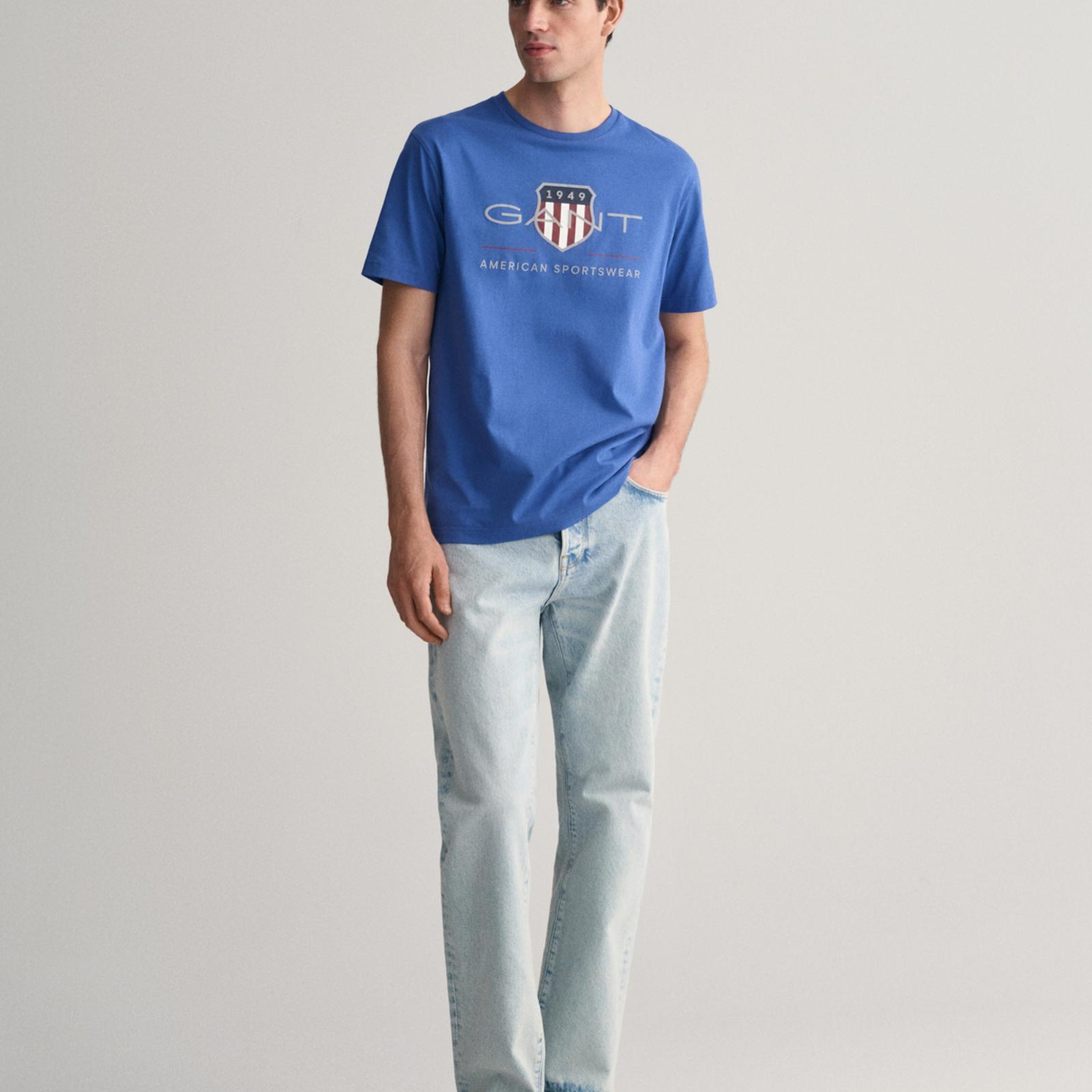 GANT Erkek Mavi Regular Fit Bisiklet Yaka Logolu T-Shirt