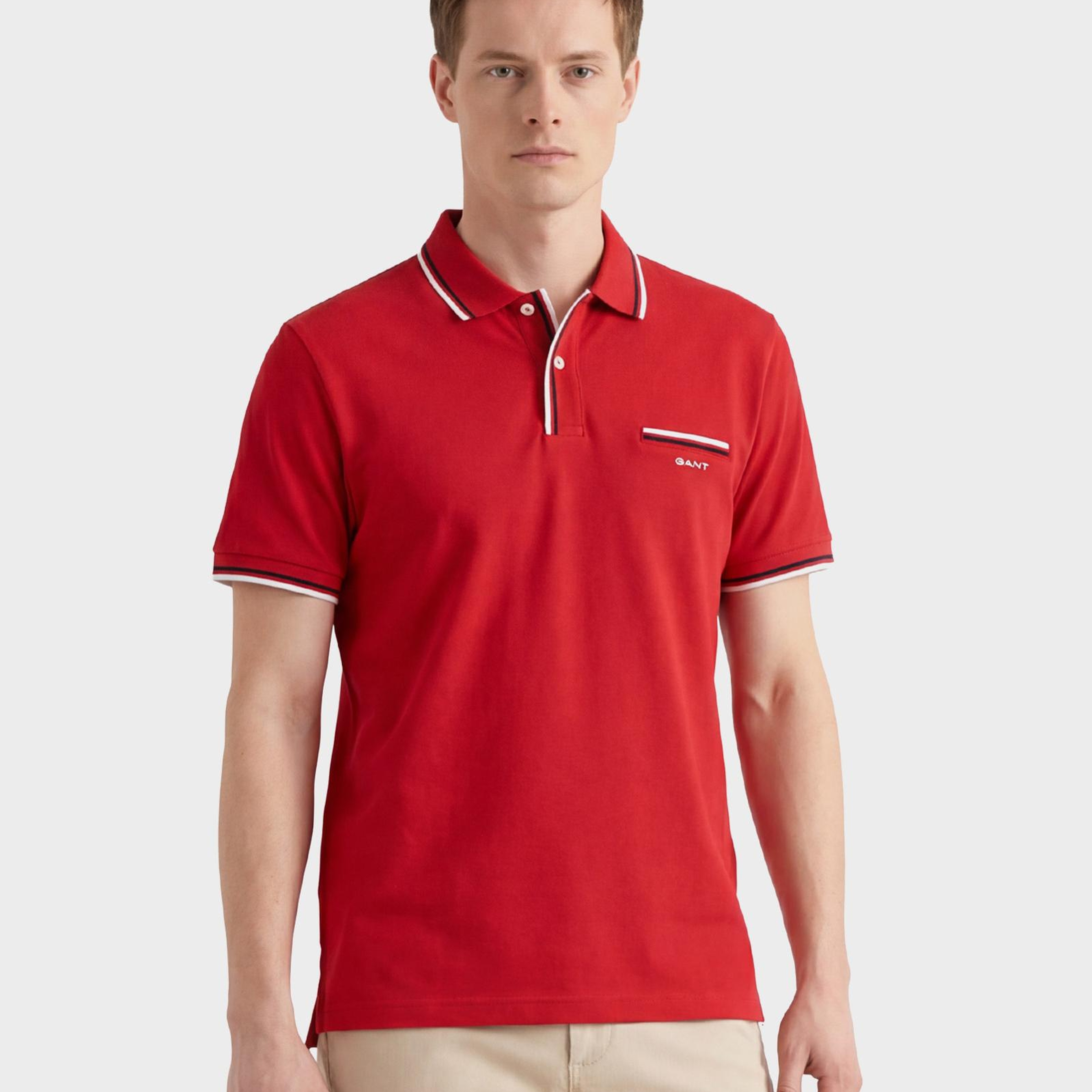 GANT Erkek Kırmızı Regular Fit Çizgili Polo