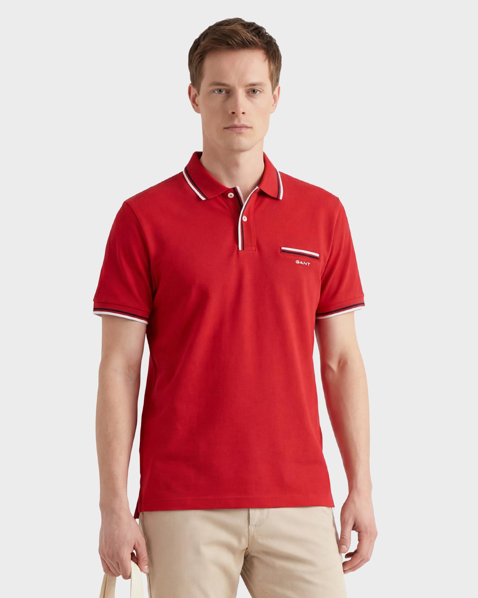 GANT Erkek Kırmızı Regular Fit Çizgili Polo