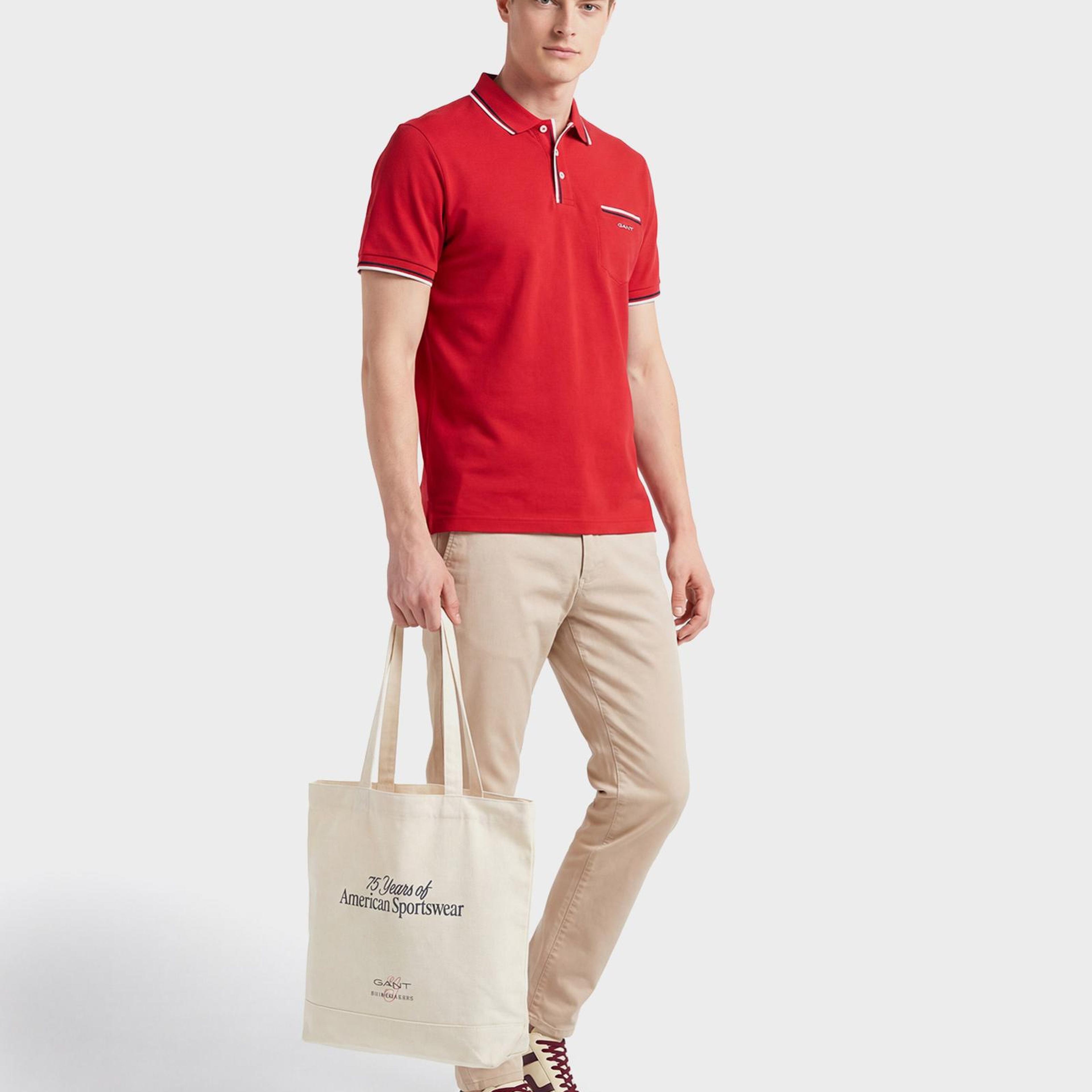 GANT Erkek Kırmızı Regular Fit Çizgili Polo