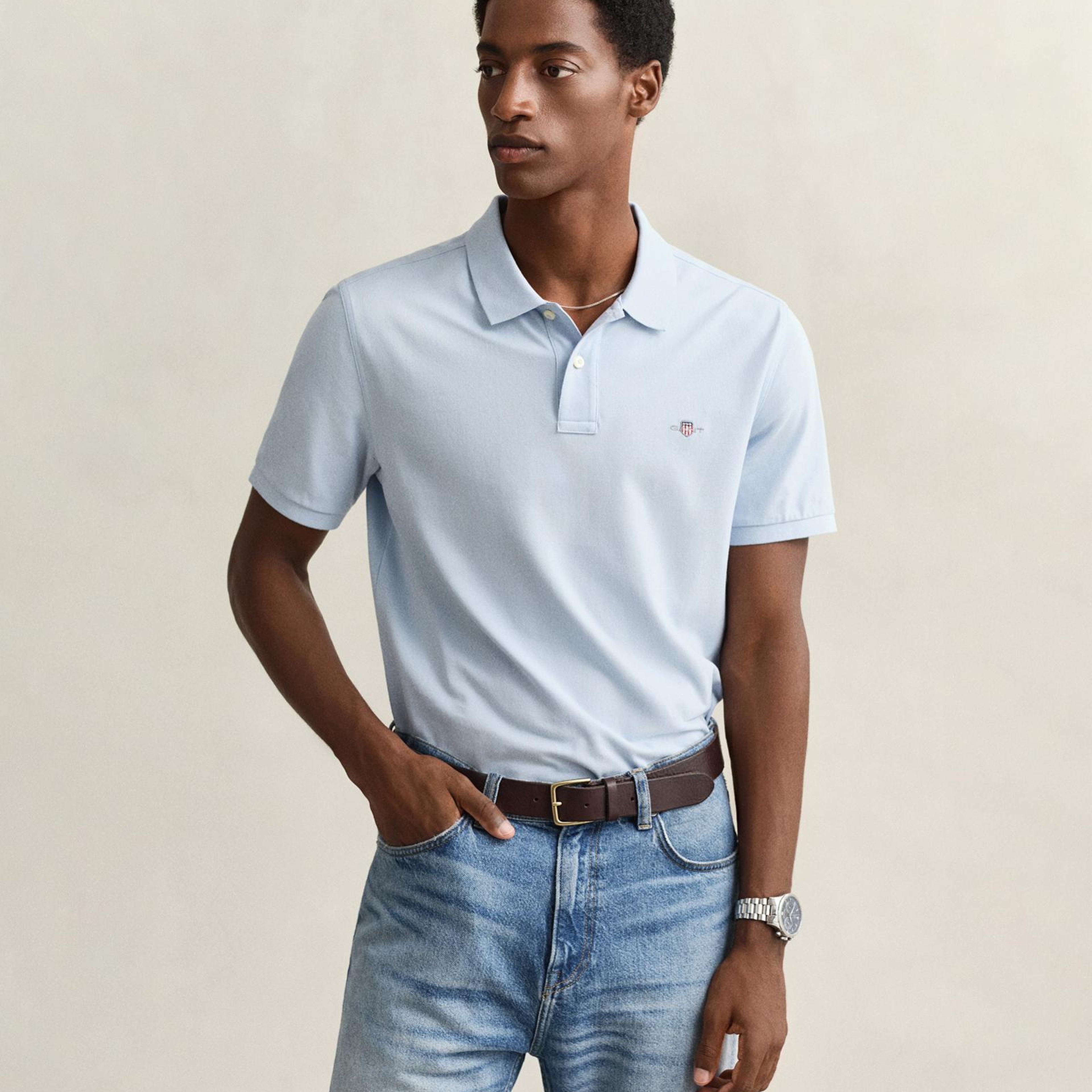 GANT Erkek Mavi Regular Fit Logolu Polo Yaka T-Shirt