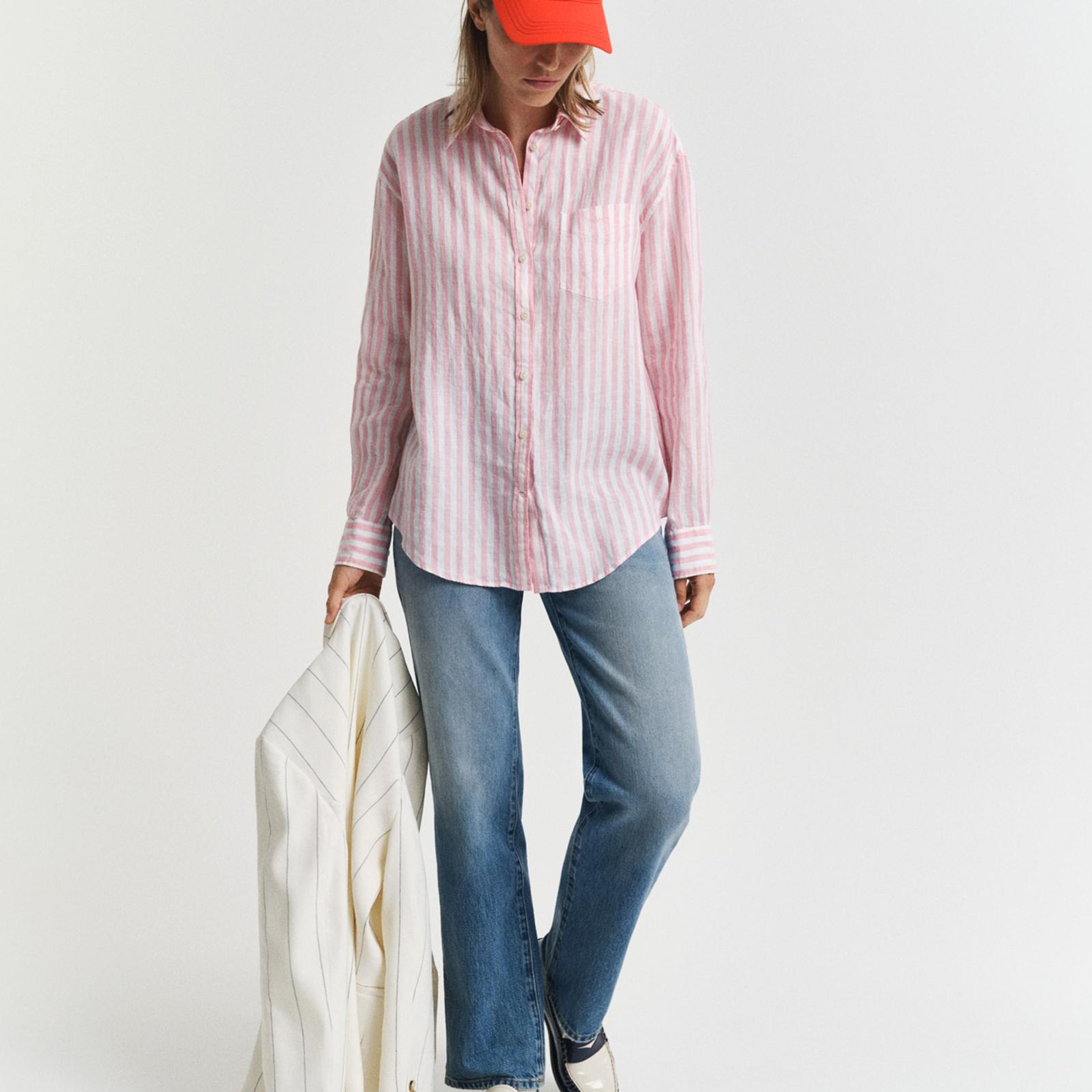 GANT Kadın Pembe Relaxed Fit Klasik Yaka Çizgili Gömlek