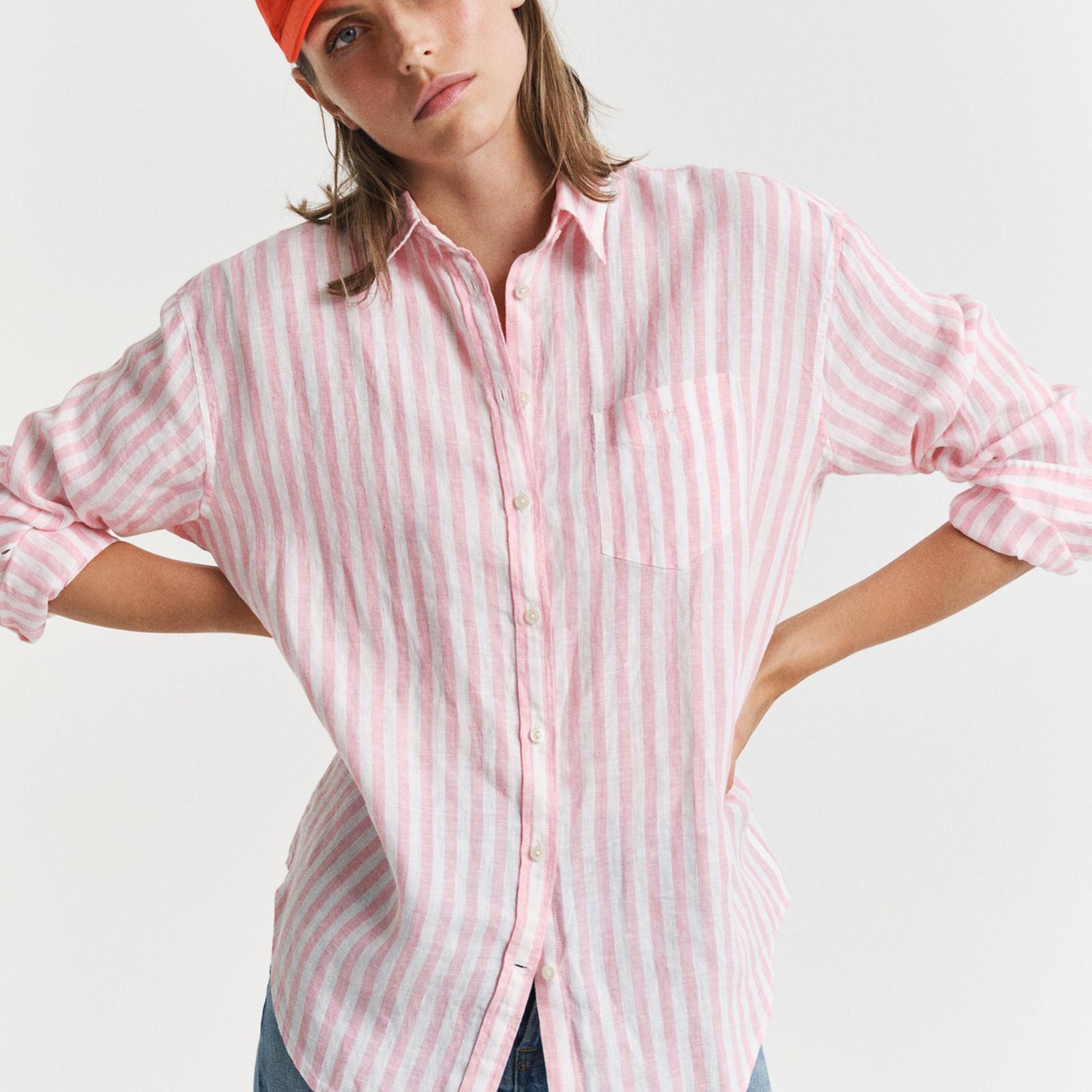 GANT Kadın Pembe Relaxed Fit Klasik Yaka Çizgili Gömlek