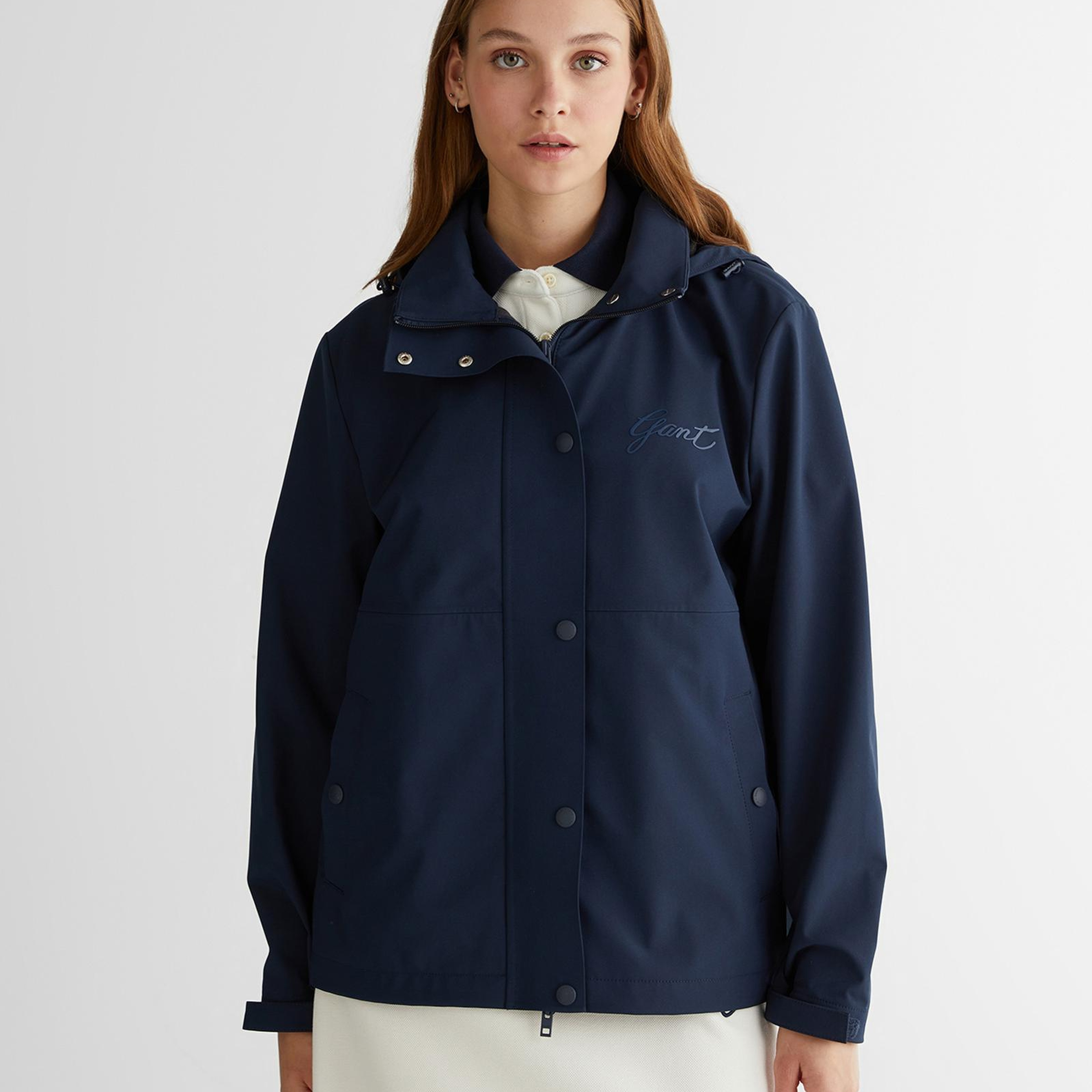 GANT Kadın Lacivert Kapüşonlu Logolu Ceket