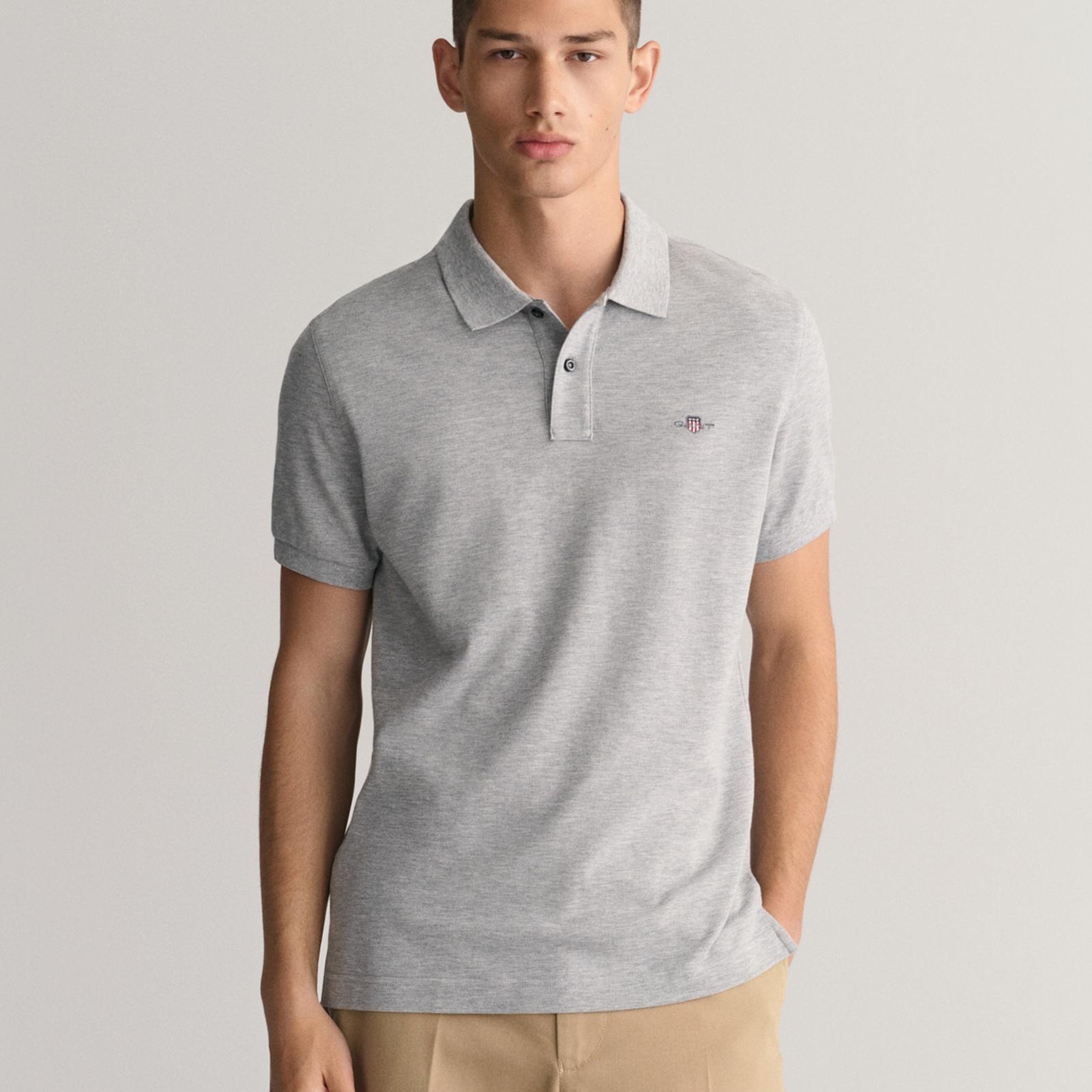 GANT Erkek Gri Slim Fit Polo