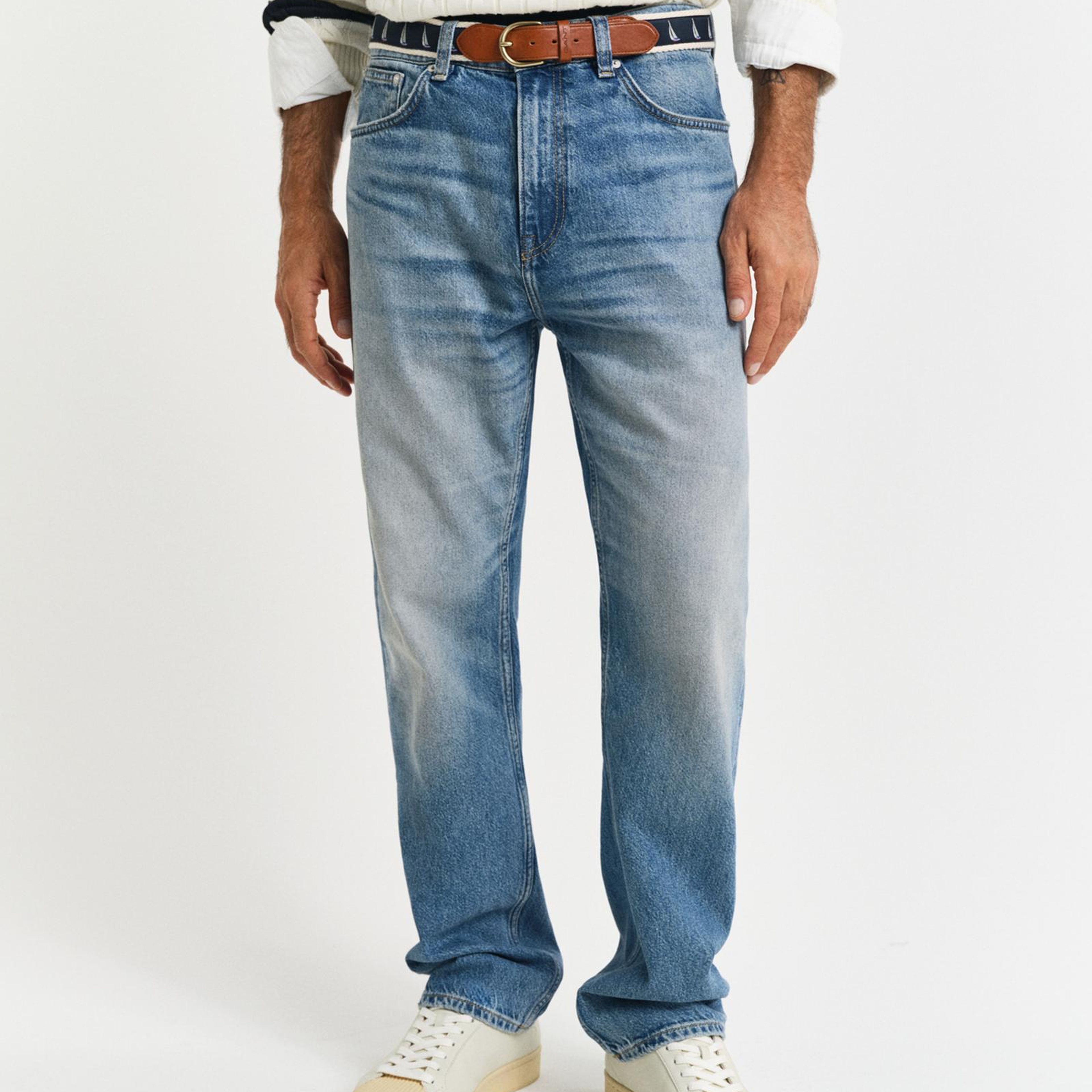 GANT Erkek Mavi Straight Fit Pantolon