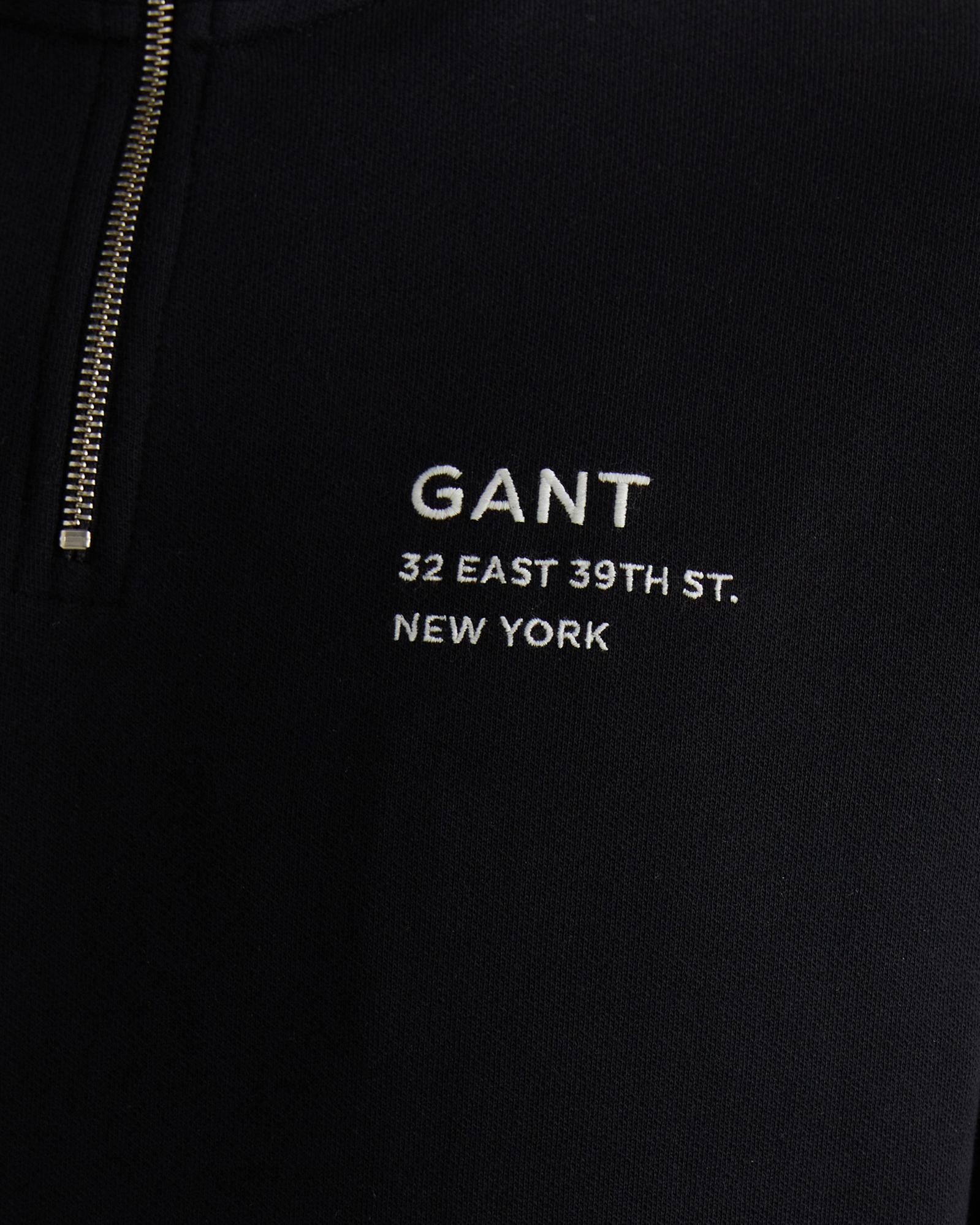 GANT Erkek Siyah Regular Fit Yarım Fermuarlı Logolu Sweatshirt