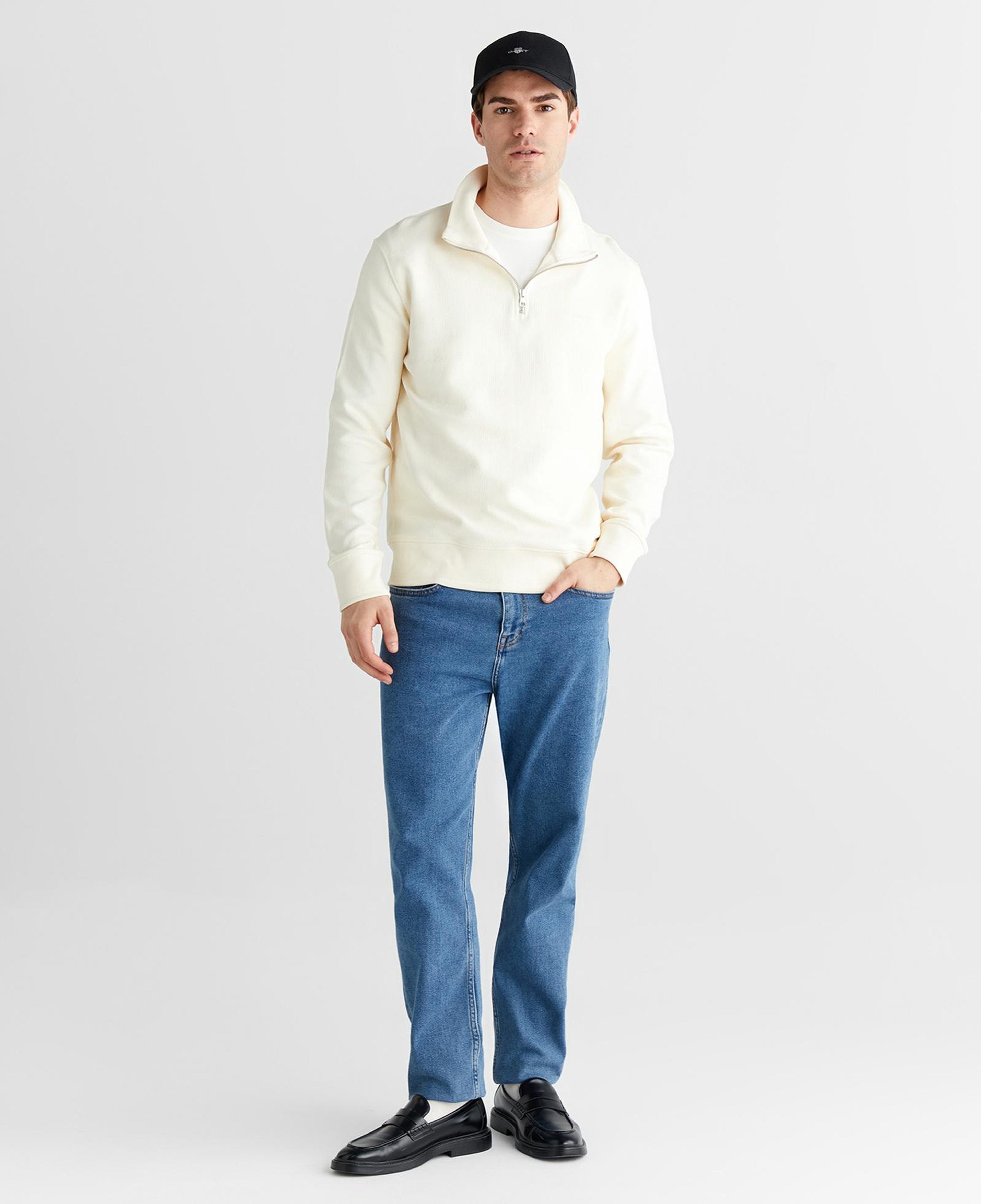 GANT Erkek Krem Yarım Fermuarlı Herringbone Kazak