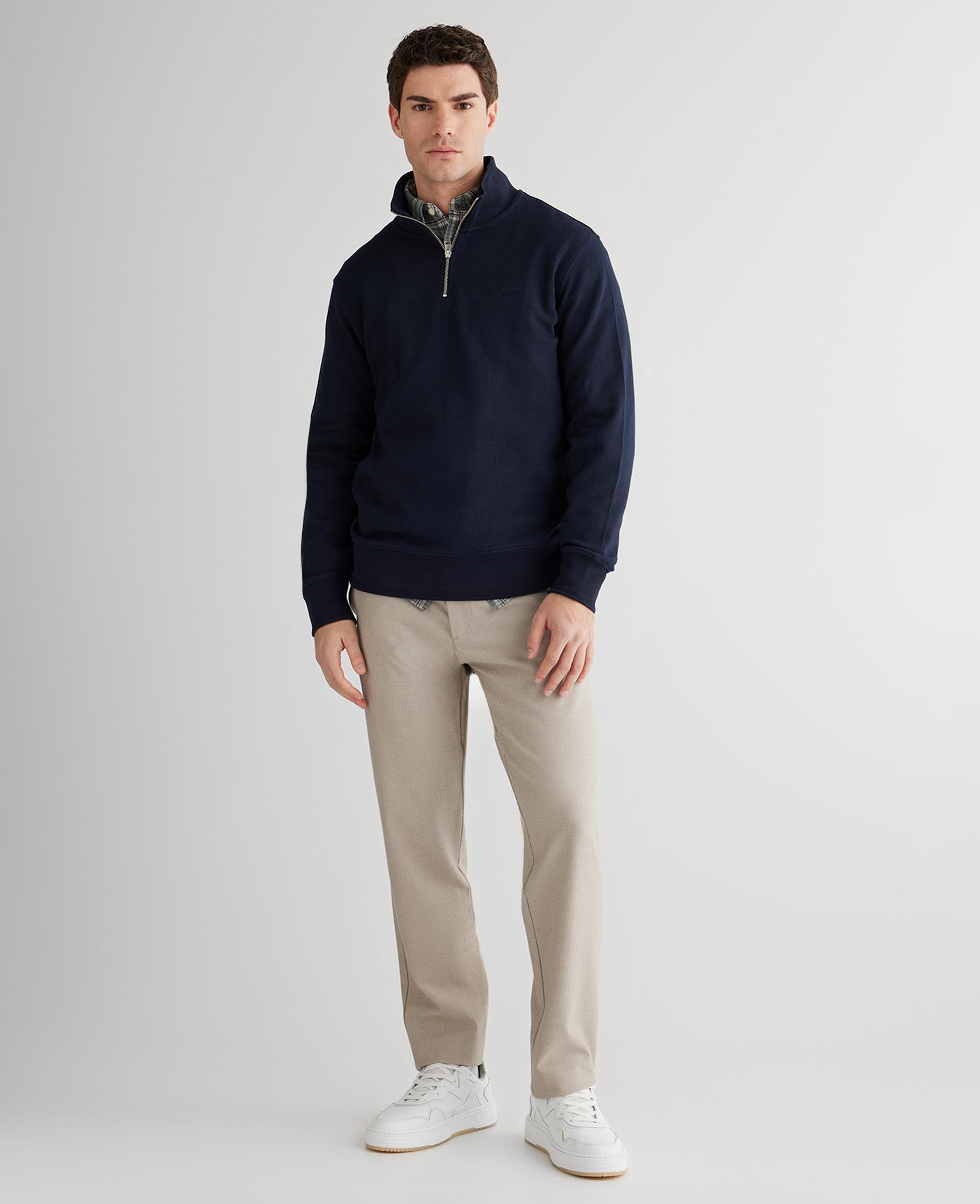 GANT Erkek Lacivert Yarım Fermuarlı Herringbone Kazak