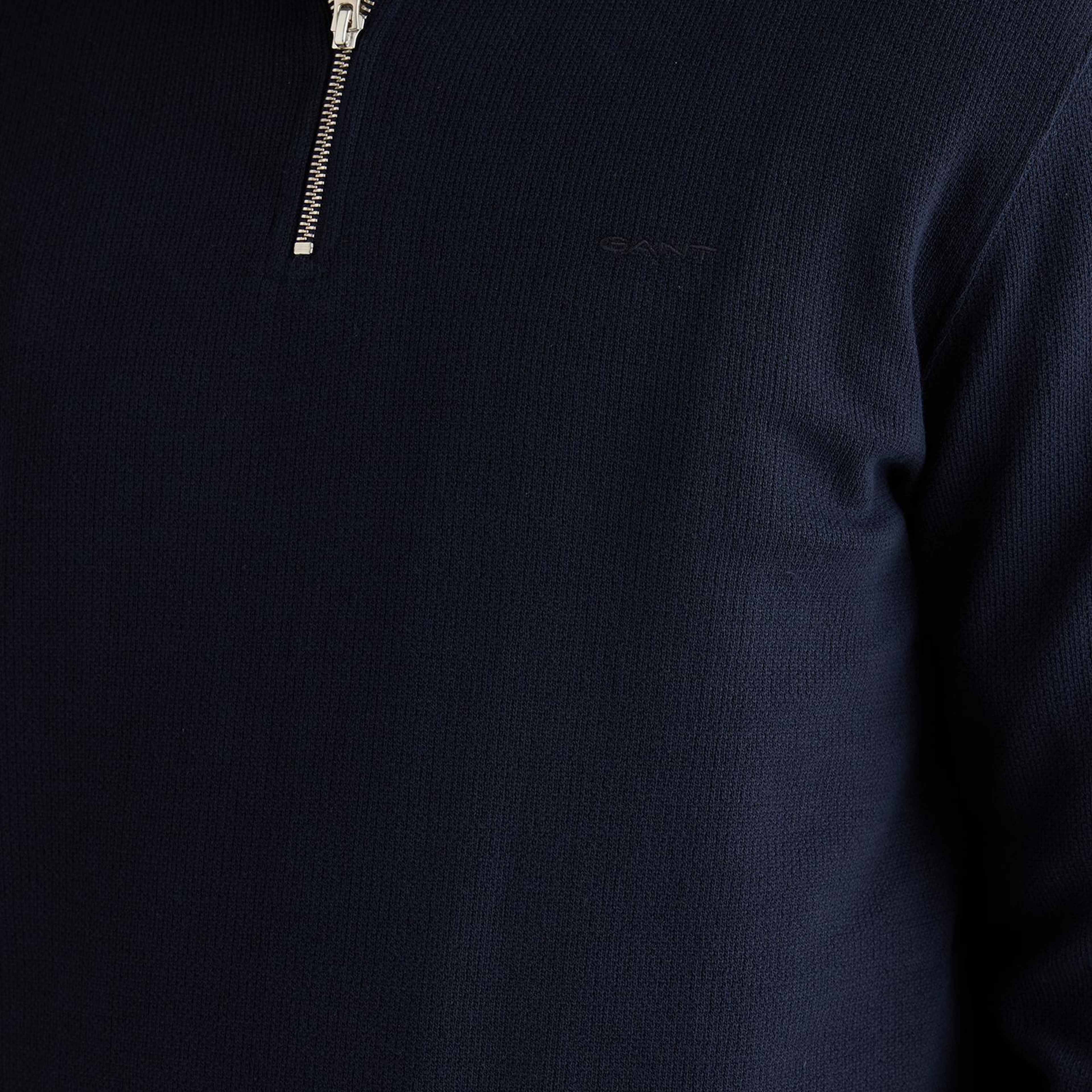 GANT Erkek Lacivert Yarım Fermuarlı Herringbone Kazak