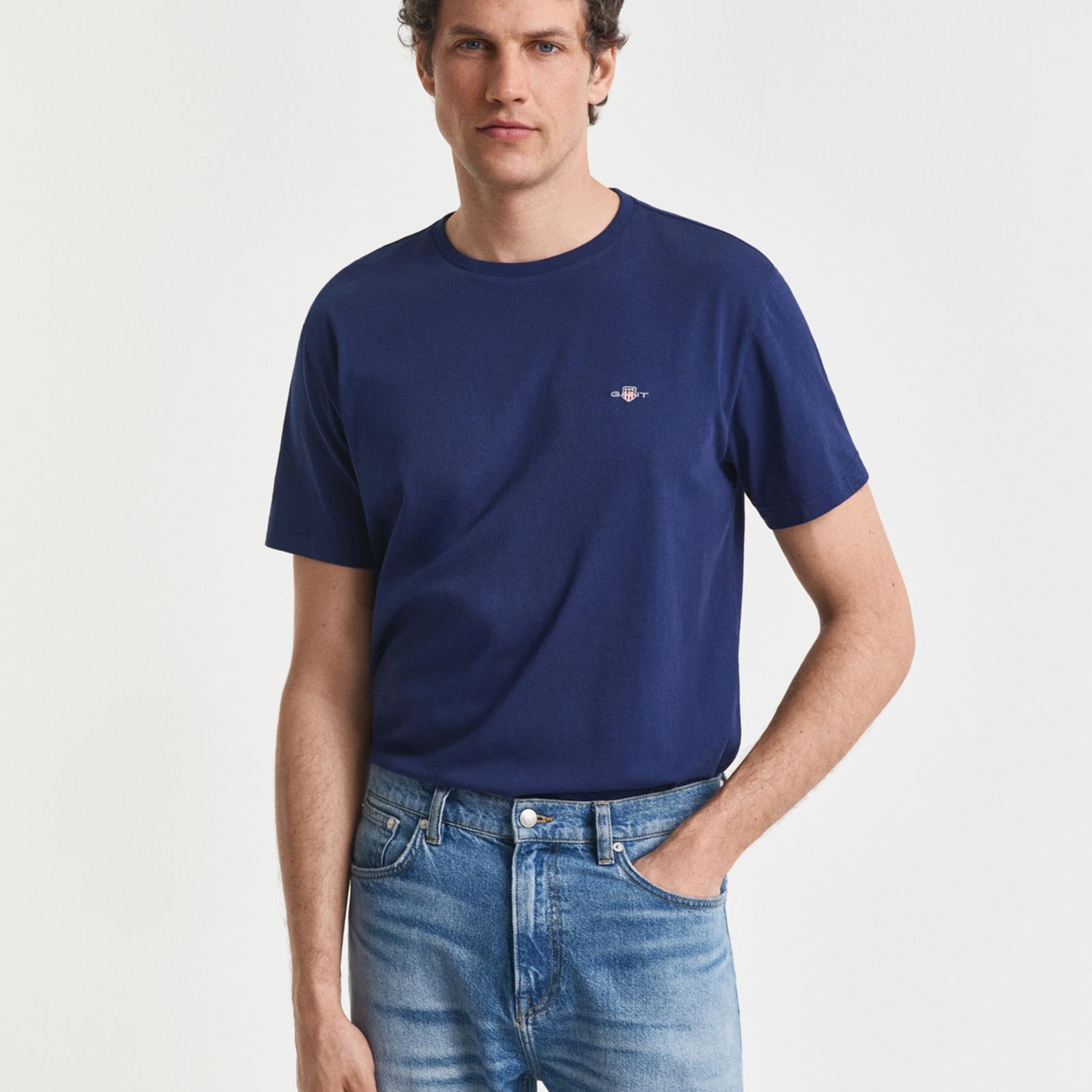 GANT Erkek Mavi Regular Fit Bisiklet Yaka T-Shirt